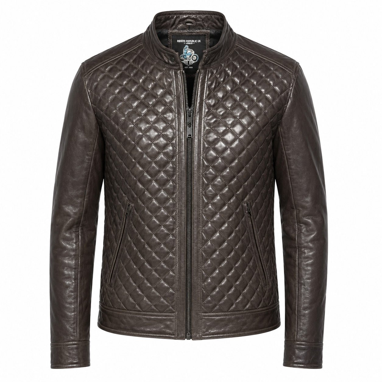 Men’s Cafe Racer Diamond Leather Jacket-0