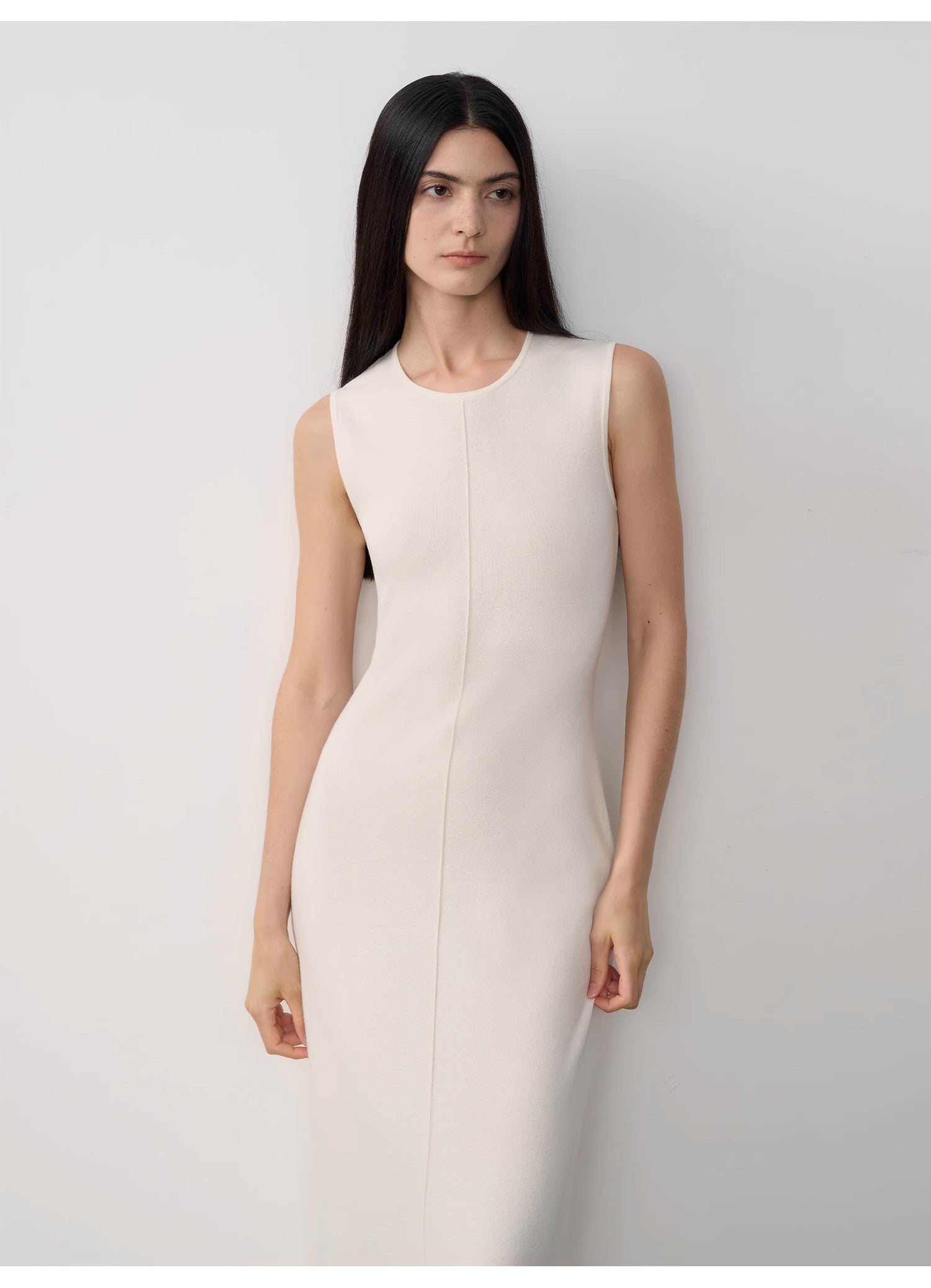 "Island Letters" Limited Edition Baslan Merino Wool Extra Long Sleeveless Lazy Knit Dress-1