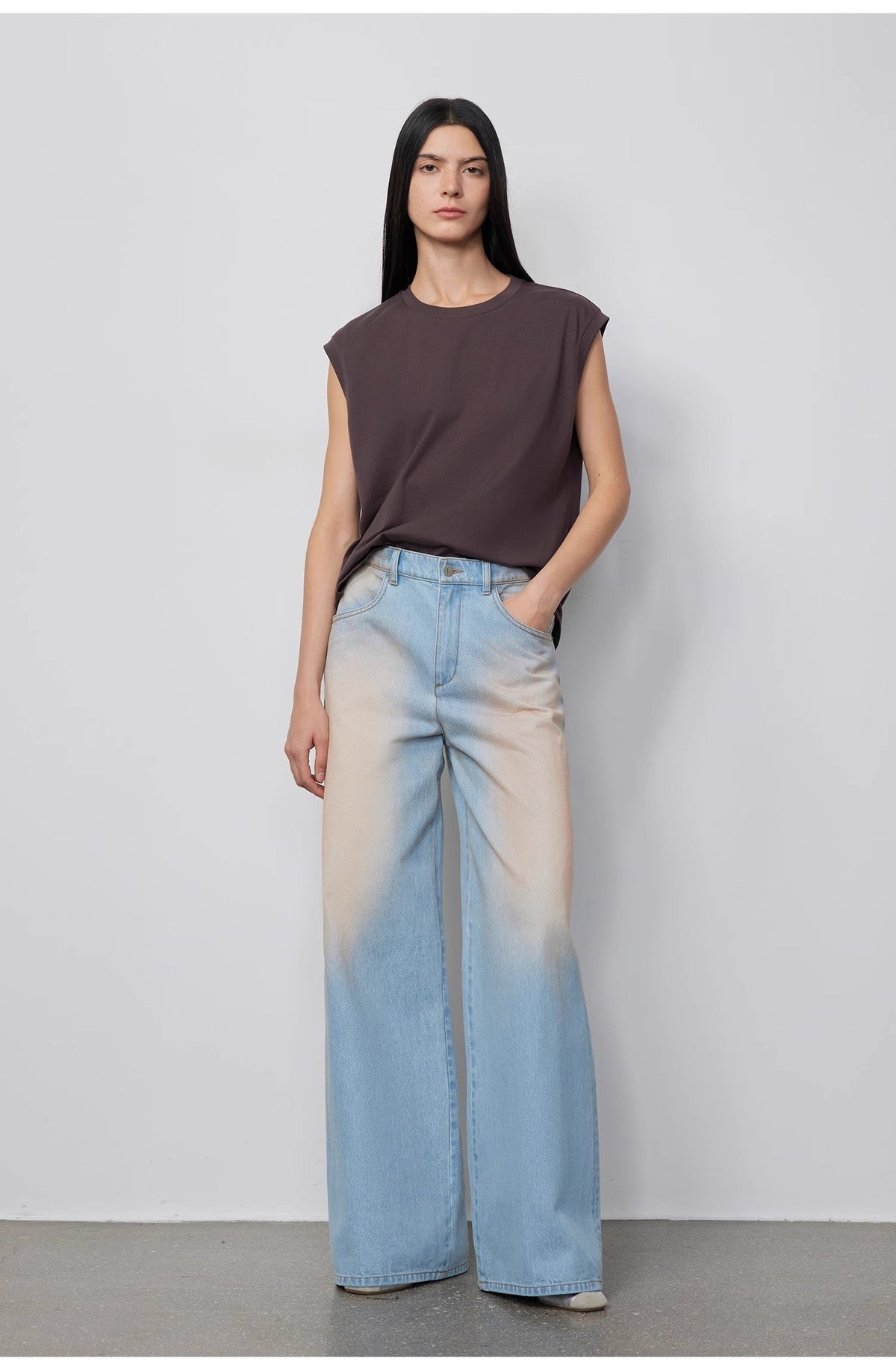 "Wantful Fantasy" Heavy Industry Washed Spray Colored Wide Leg Jeans Women's Low Waist Straight Leg Bootleg Pants-0