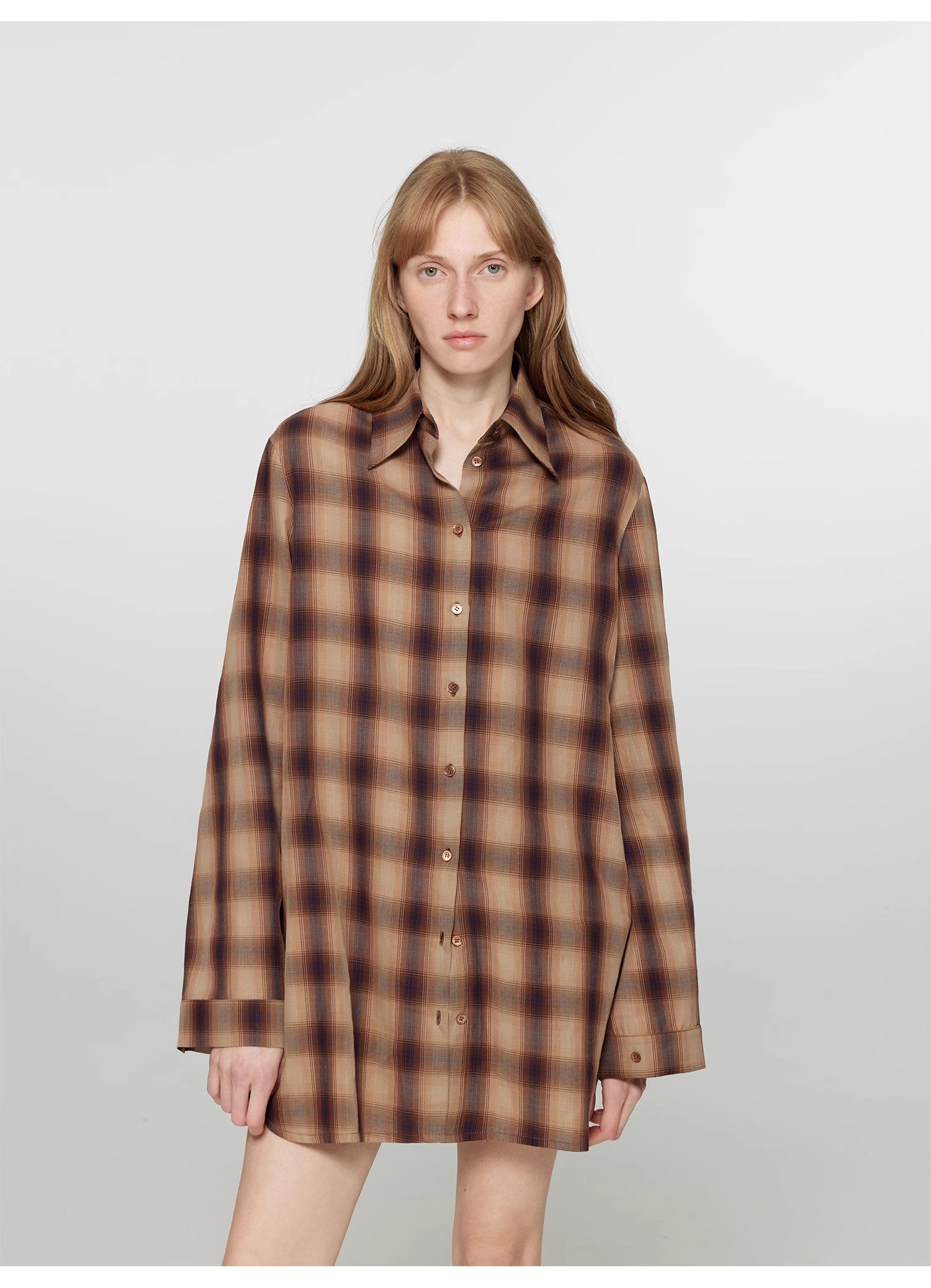 "Tea Grid" high-quality high-count cotton loose retro plaid shirt-0