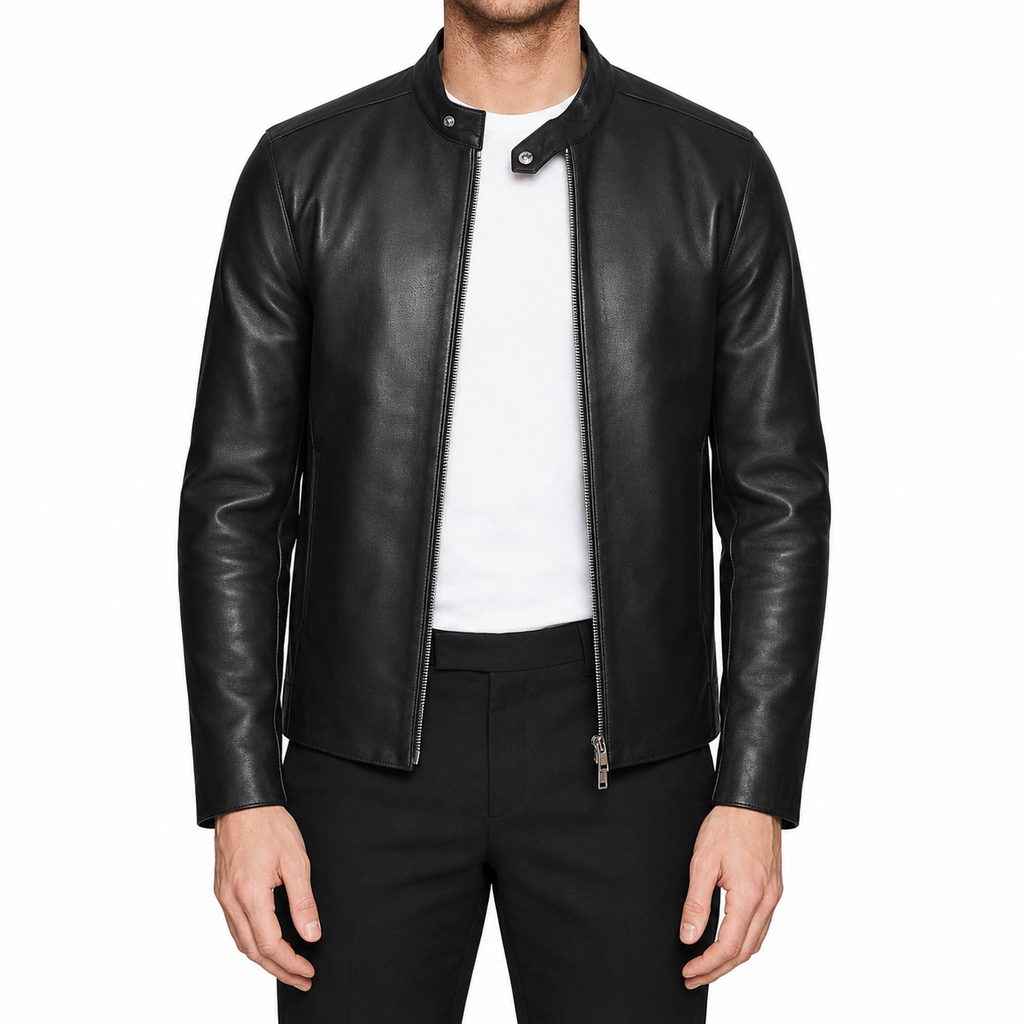Men’s Leather Café Racer Jacket-0
