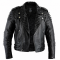 Men’s Black Studded Leather Biker Jacket-0