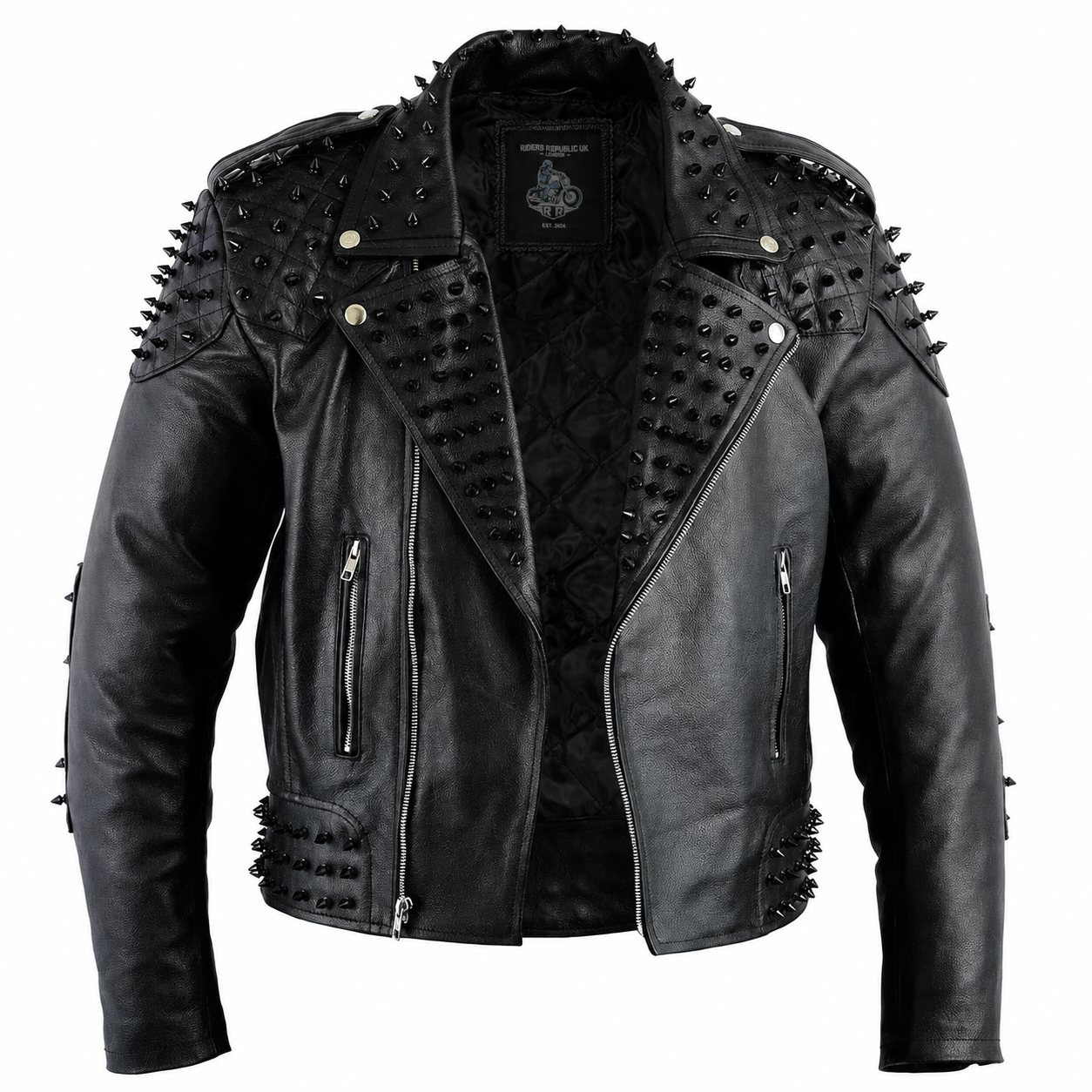 Men’s Black Studded Leather Biker Jacket-0