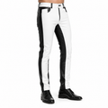 Men’s Black & White Leather Biker Pants-0