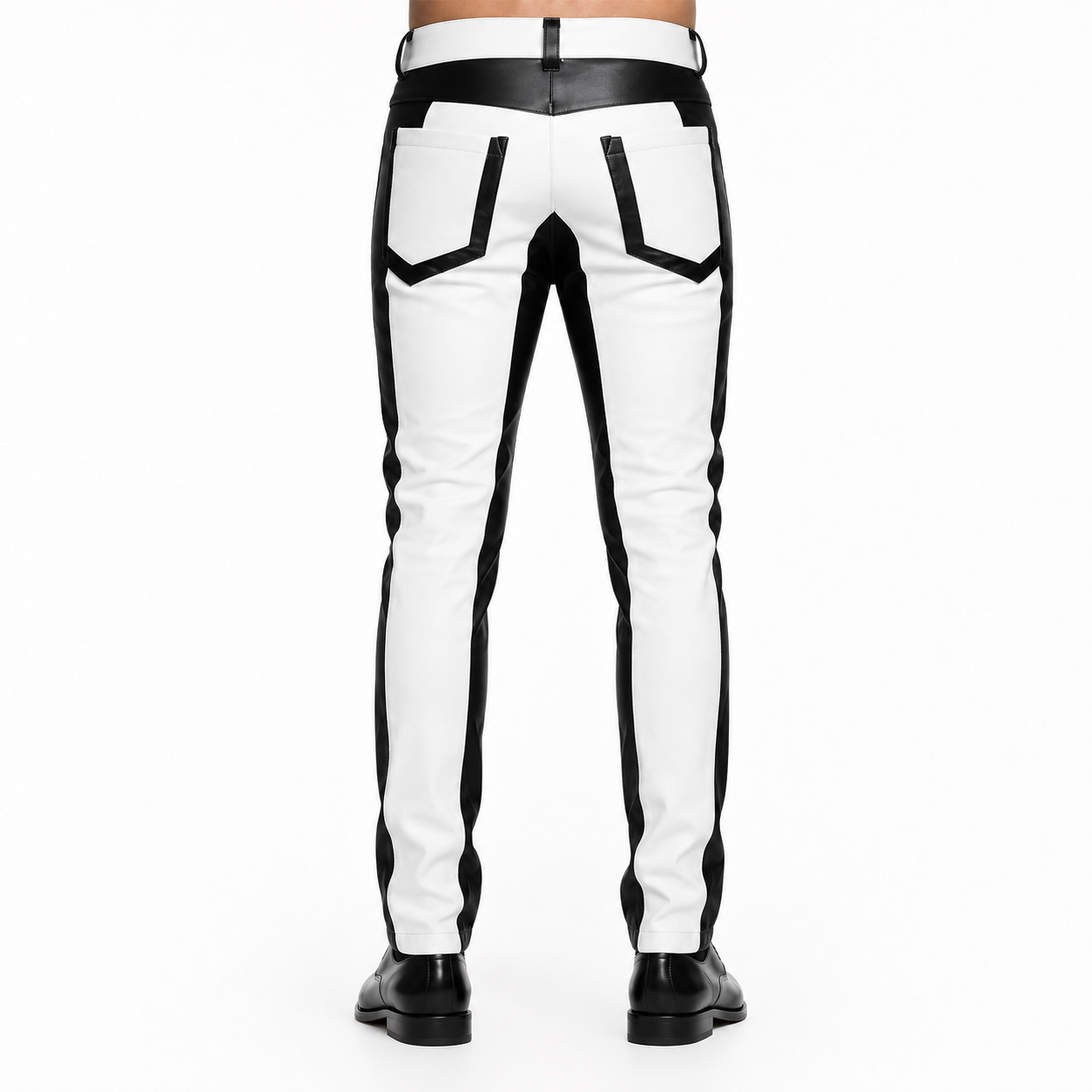 Men’s Black & White Leather Biker Pants-2