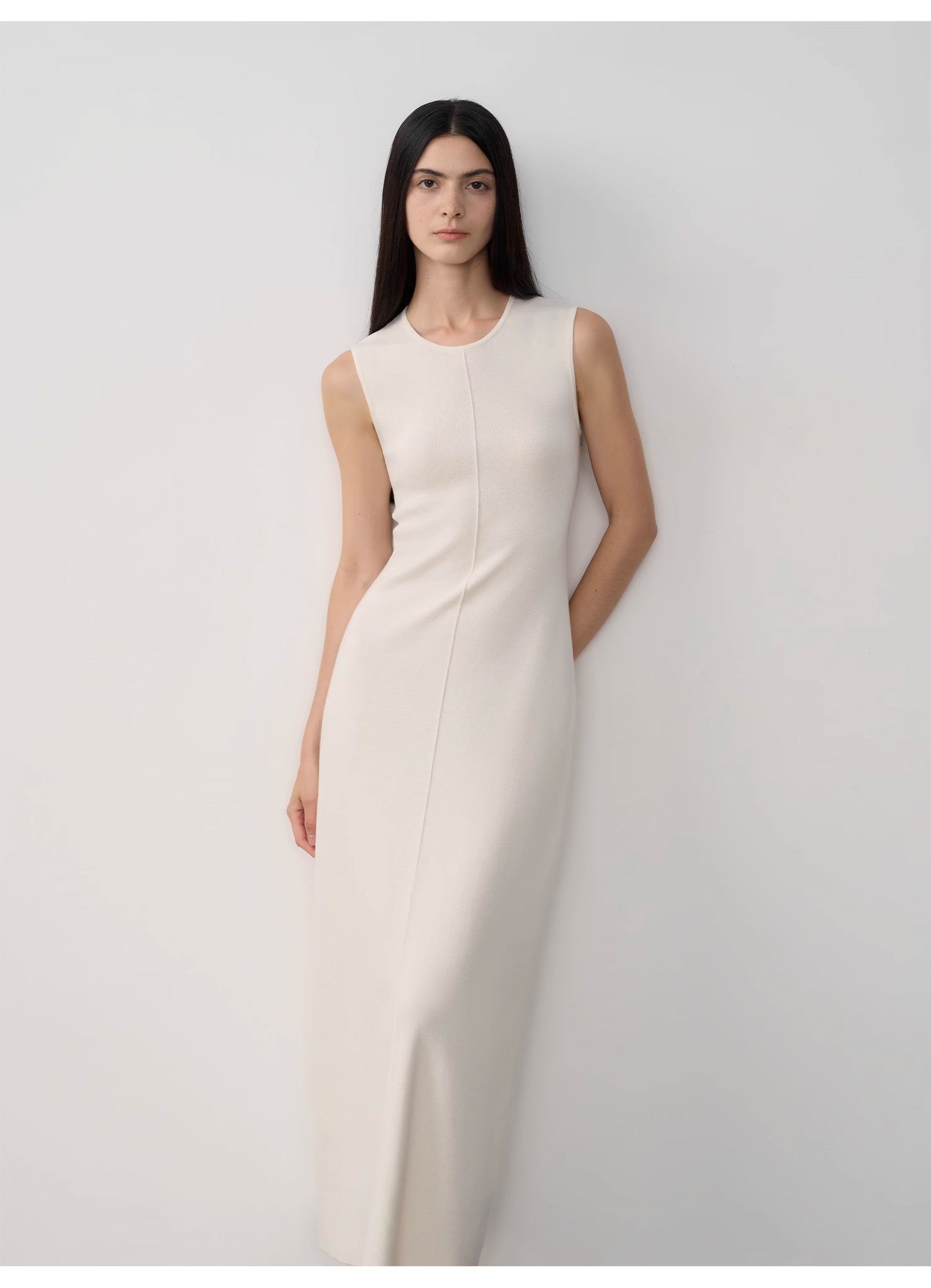 "Island Letters" Limited Edition Baslan Merino Wool Extra Long Sleeveless Lazy Knit Dress-0