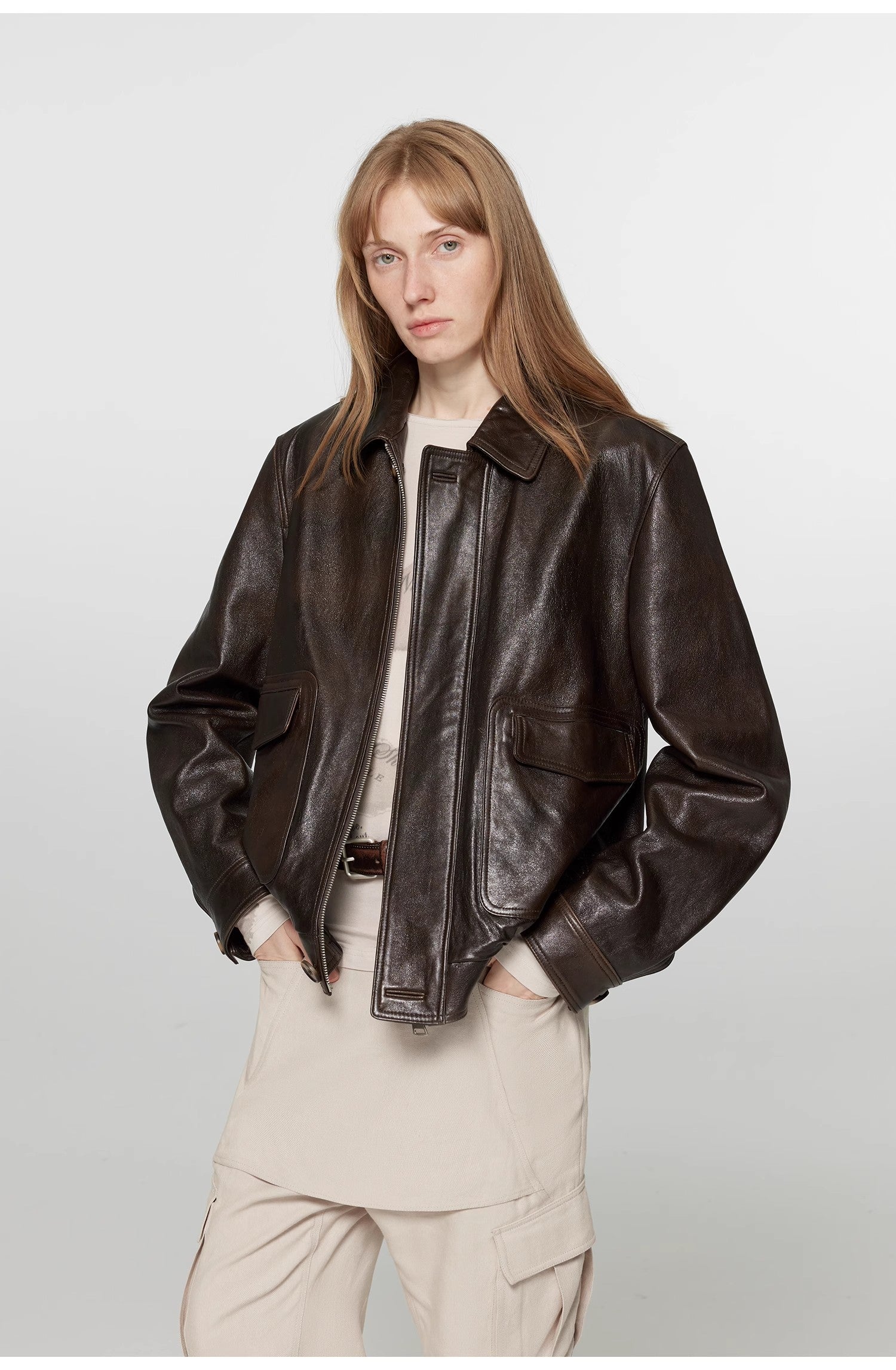 South City Old Lane Vintage Brown Aviator Leather Jacket-1