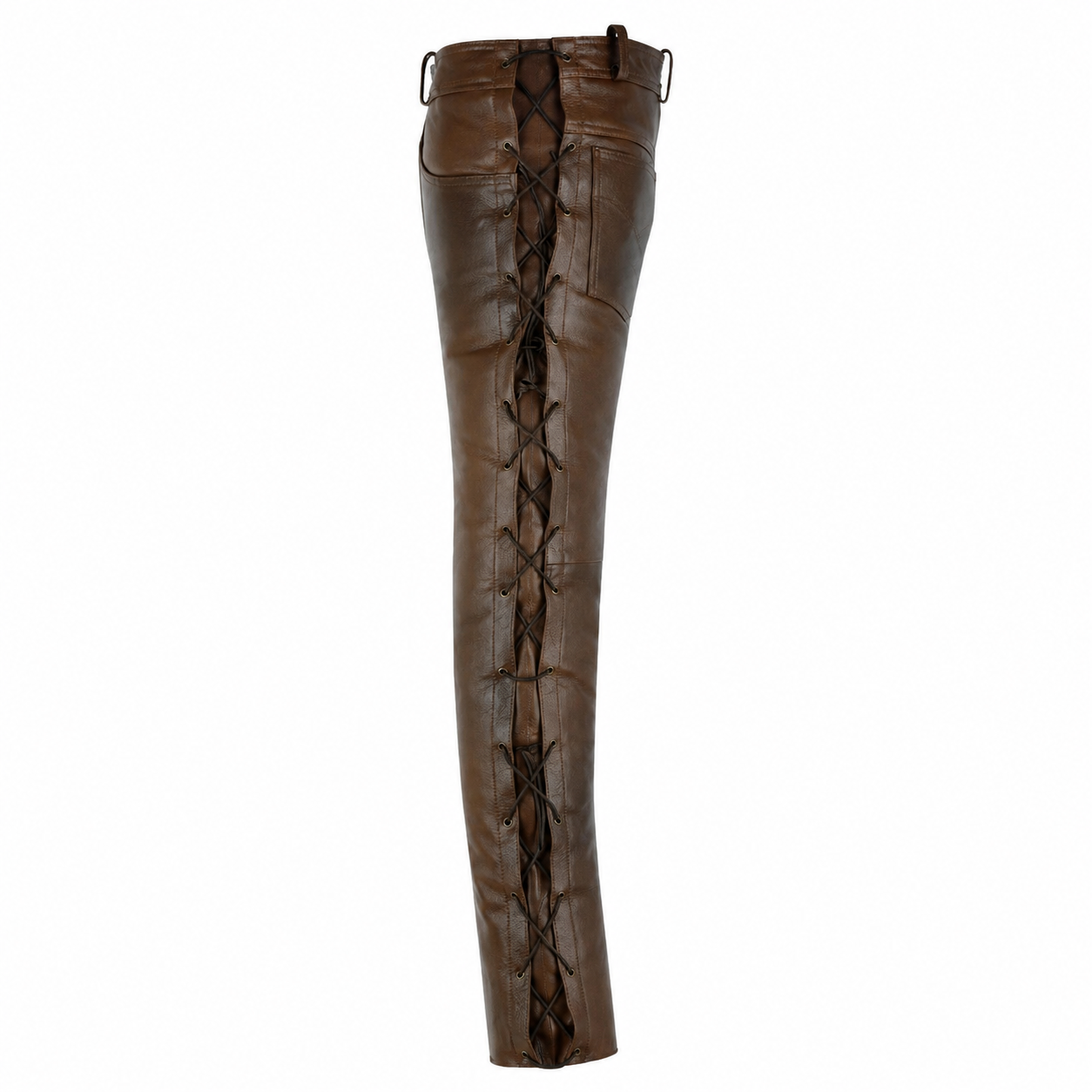 Men’s Brown Leather Pants with Side Laces-3