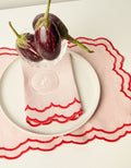 Linen Table Placemat and Napkins Set with Embroidered Scalloped Edges-0