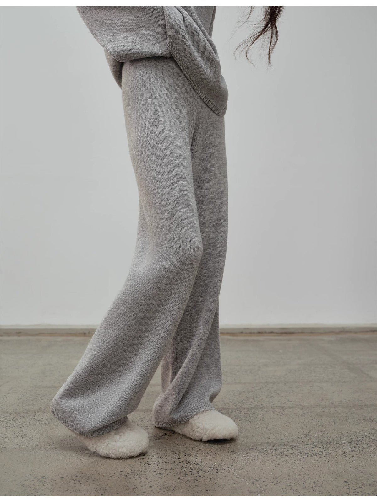 "A Taste of the Wilderness" Slim-fitting wool knitted casual pants for women, straight-leg pants with a lazy feel-4