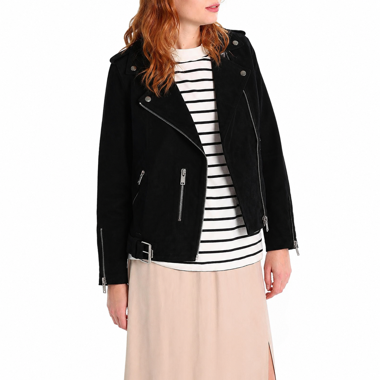 Women’s Black Suede Leather Motorcycle Jacket-4