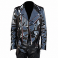 Men’s Emo Vinyl Biker Jacket with Gothic Red Stitching-0