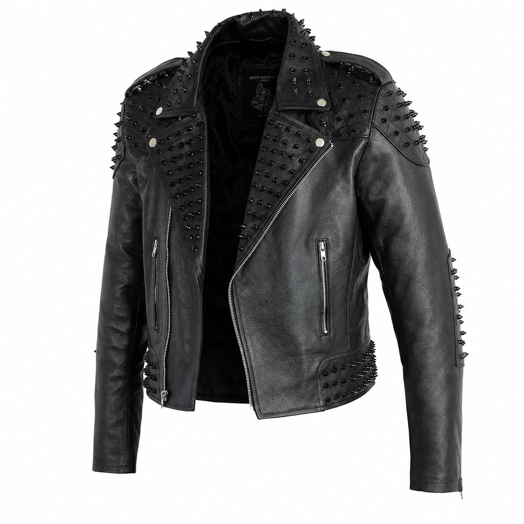 Men’s Black Studded Leather Biker Jacket-3