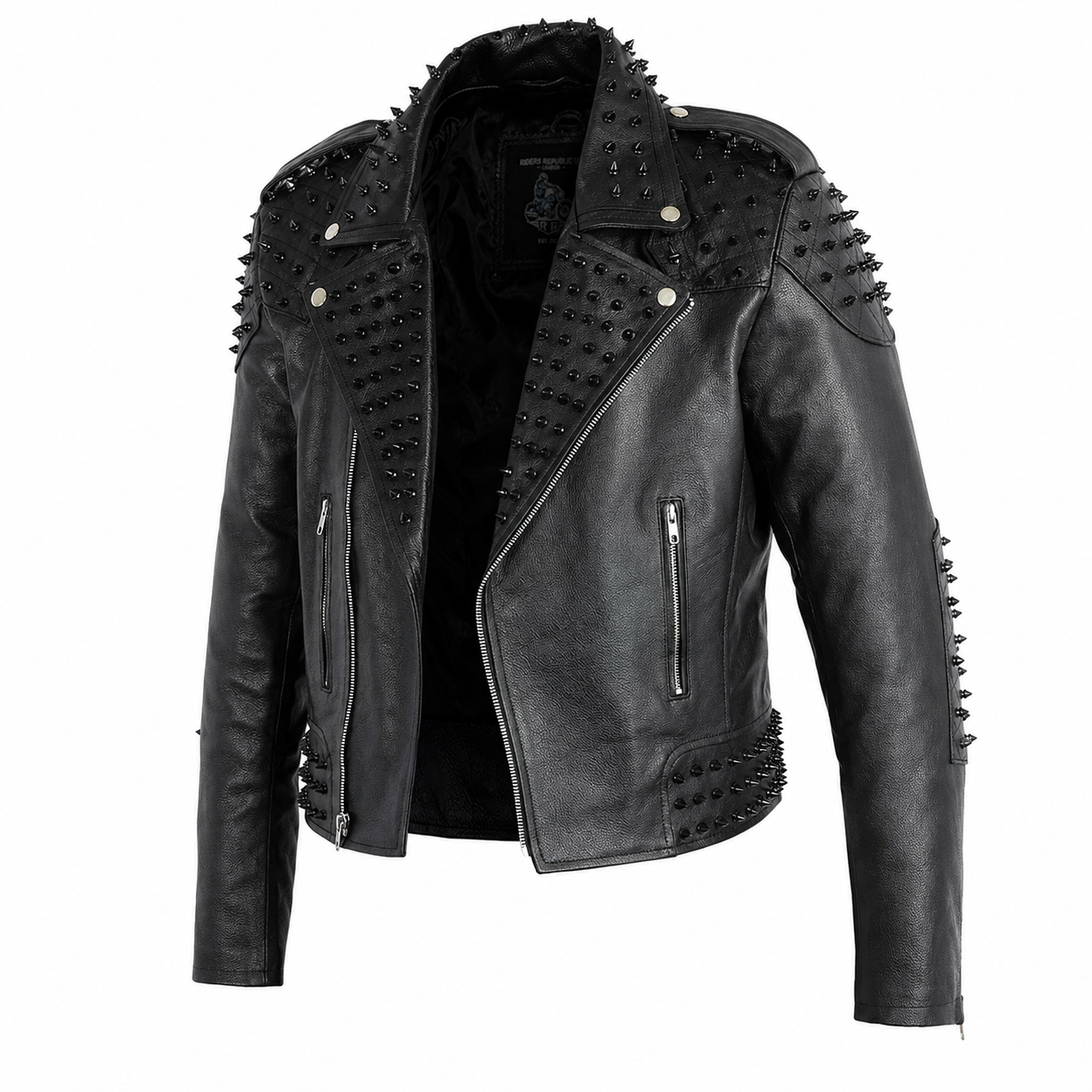 Men’s Black Studded Leather Biker Jacket-3