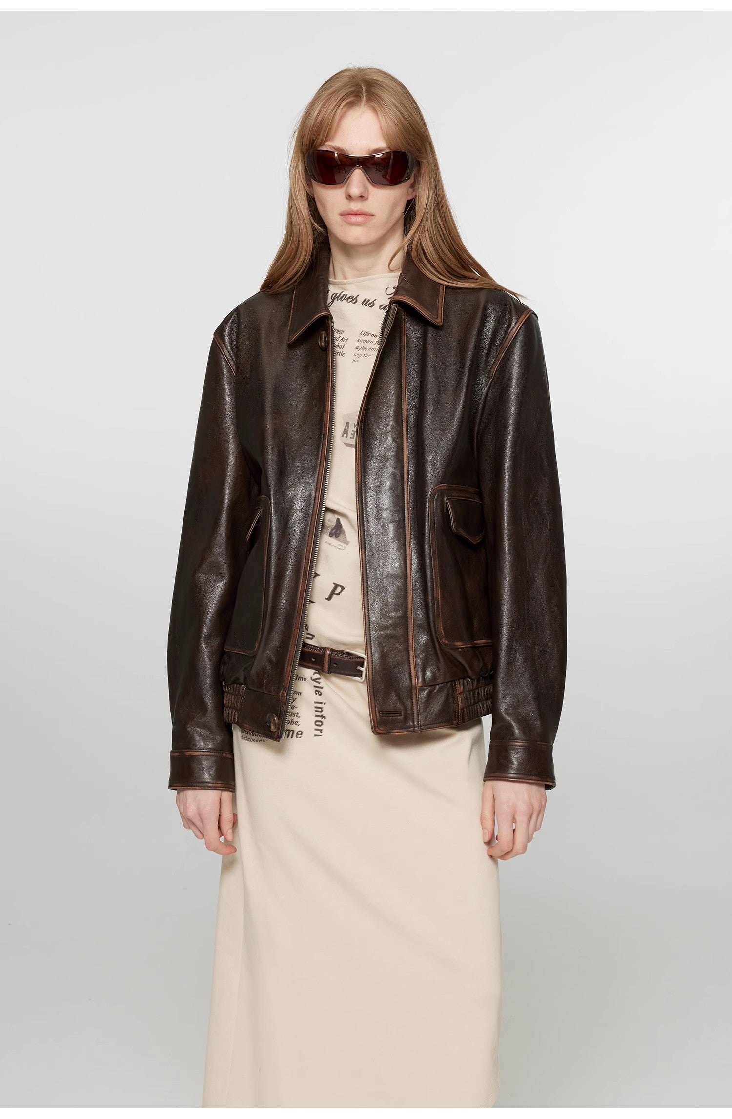 South City Old Lane Vintage Brown Aviator Leather Jacket-0