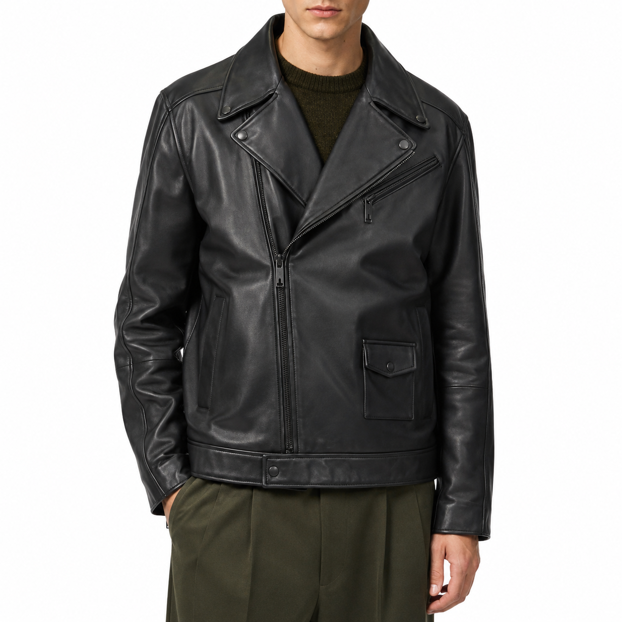 Men’s Classic Carve Leather Biker Jacket-1