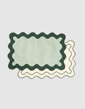 Linen Table Placemat Set with Embroidered Scalloped Edges-0