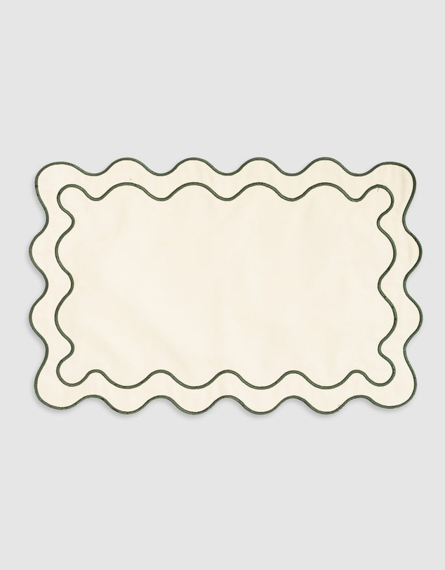 Linen Table Placemat Set with Embroidered Scalloped Edges-1