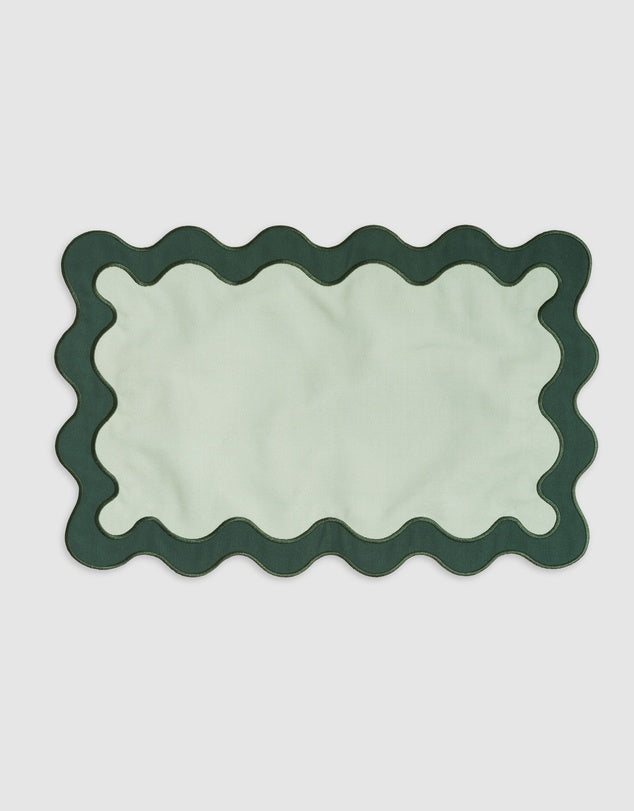 Linen Table Placemat Set with Embroidered Scalloped Edges-2