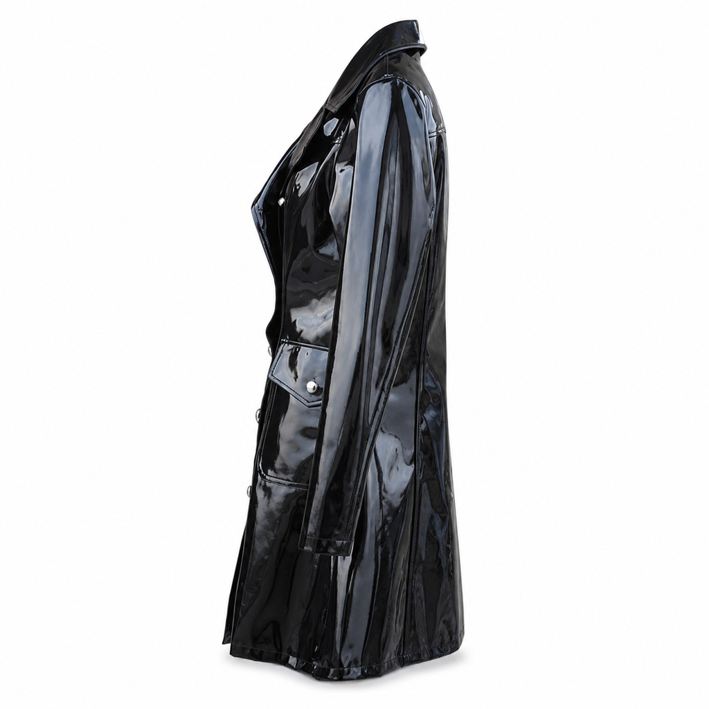 Women’s Vinyl PVC Double-Breasted Military Coat-1