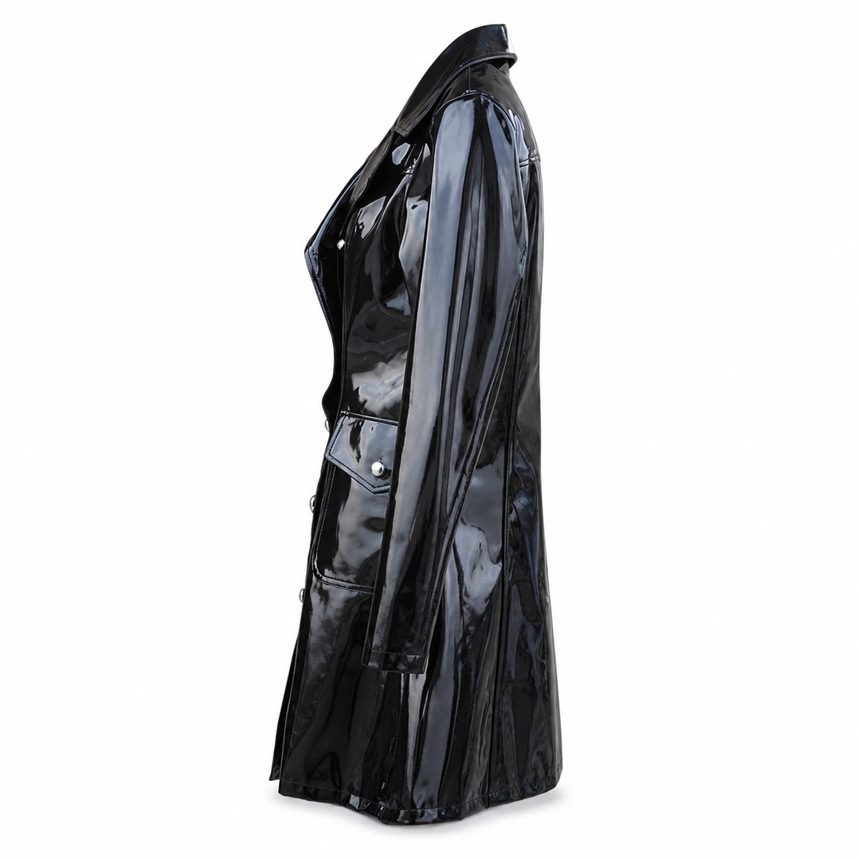 Women’s Vinyl PVC Double-Breasted Military Coat-1