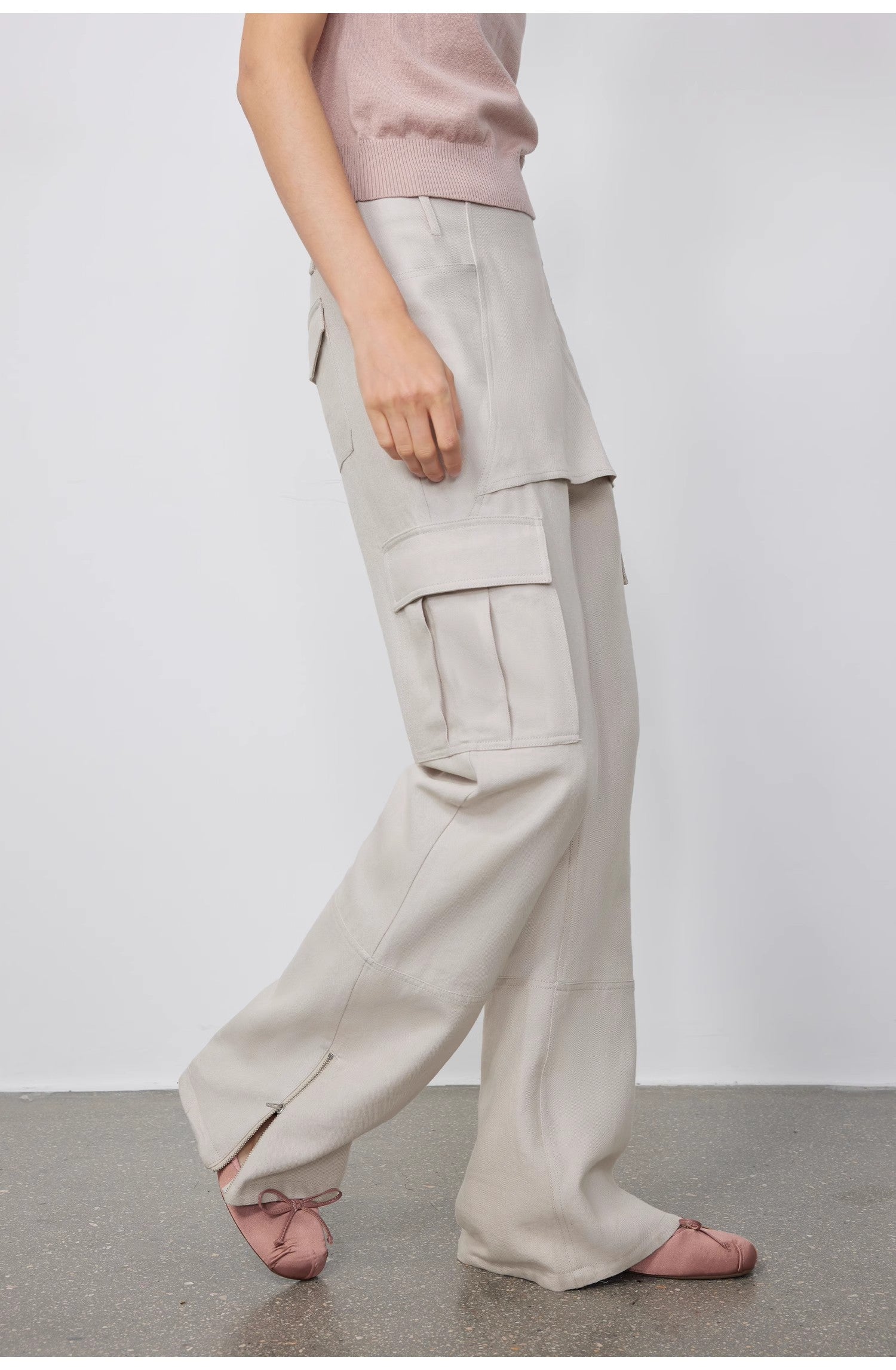 "Free to run away" miu style fake two-piece workwear micro-flared casual pants low-waist slim zipper trousers for women-4