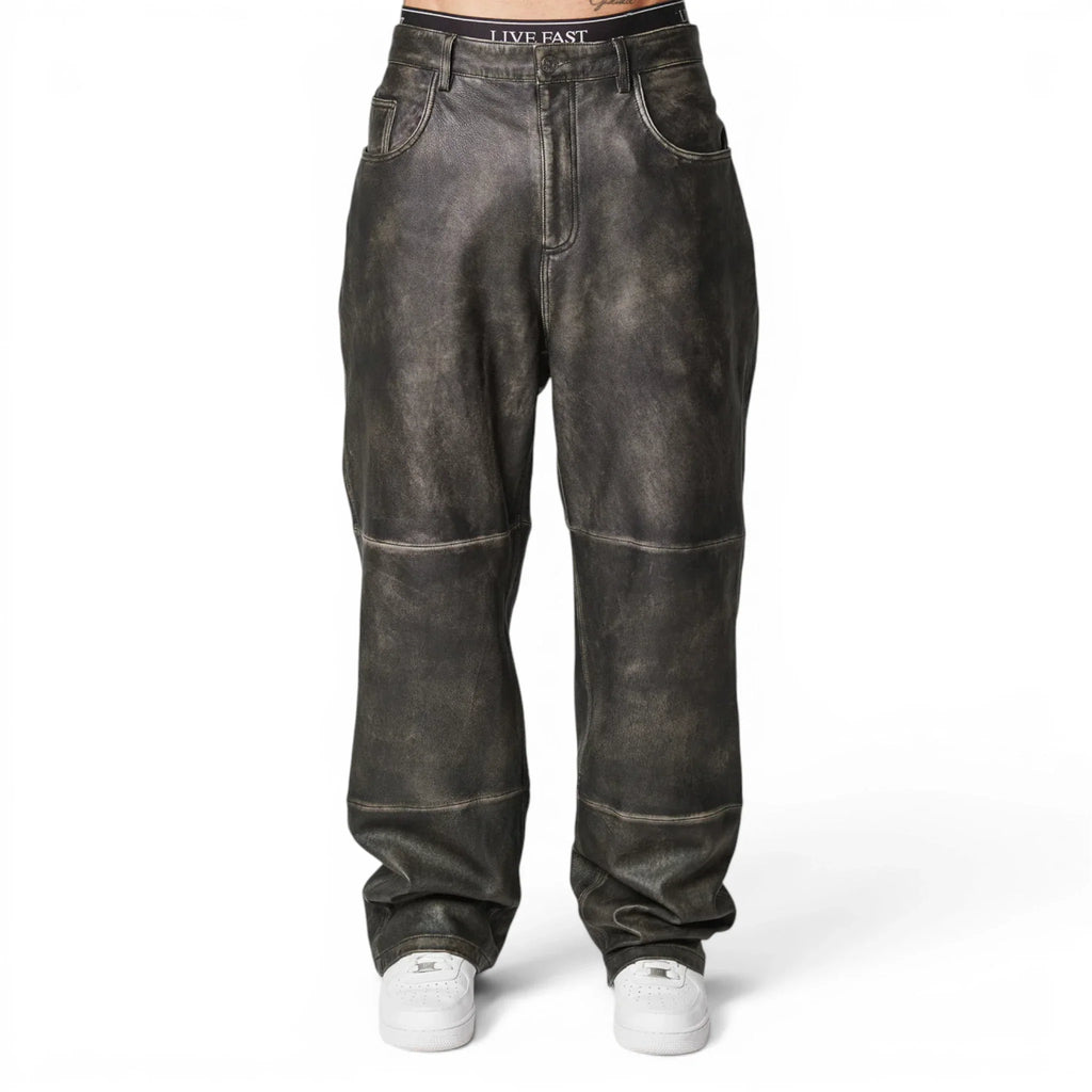 Men’s Two Tone Baggy Leather Pants-0