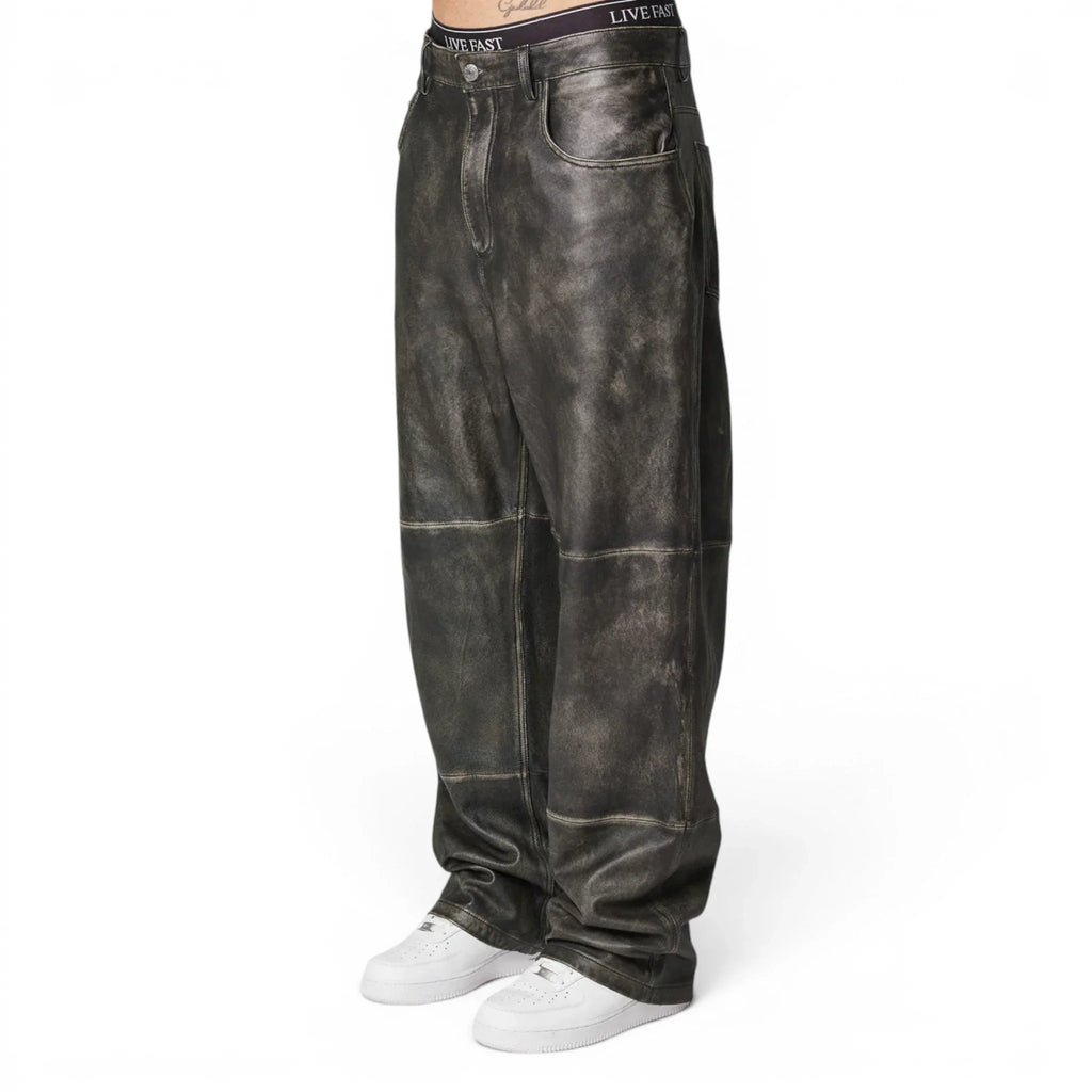 Men’s Two Tone Baggy Leather Pants-2