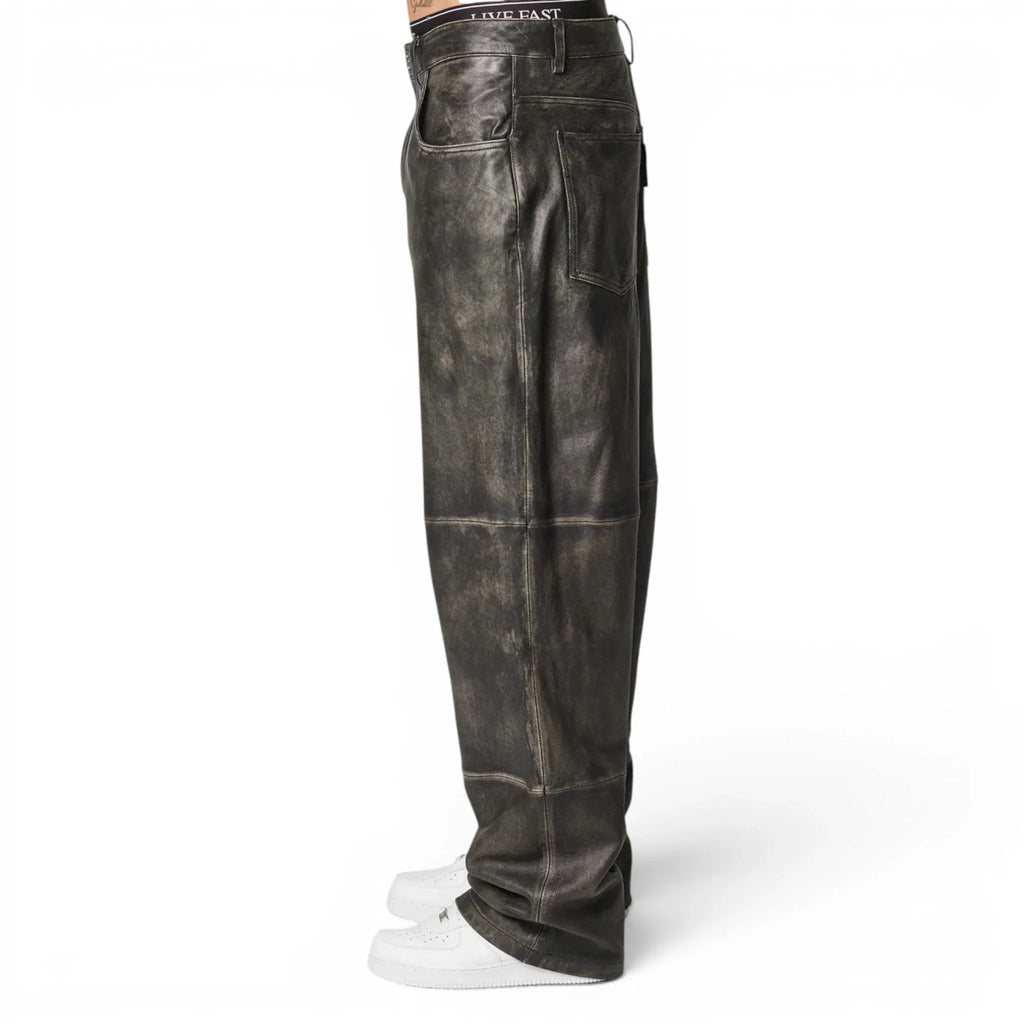 Men’s Two Tone Baggy Leather Pants-3