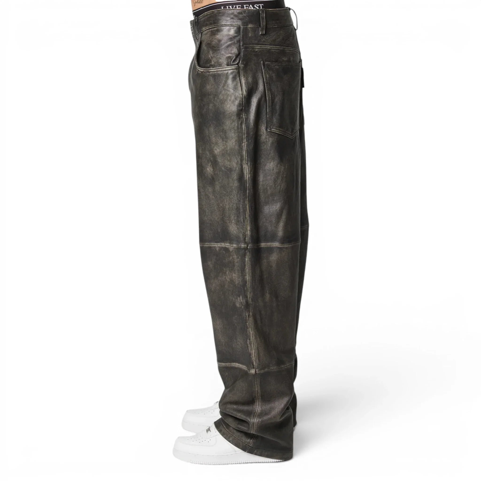 Men’s Two Tone Baggy Leather Pants-3