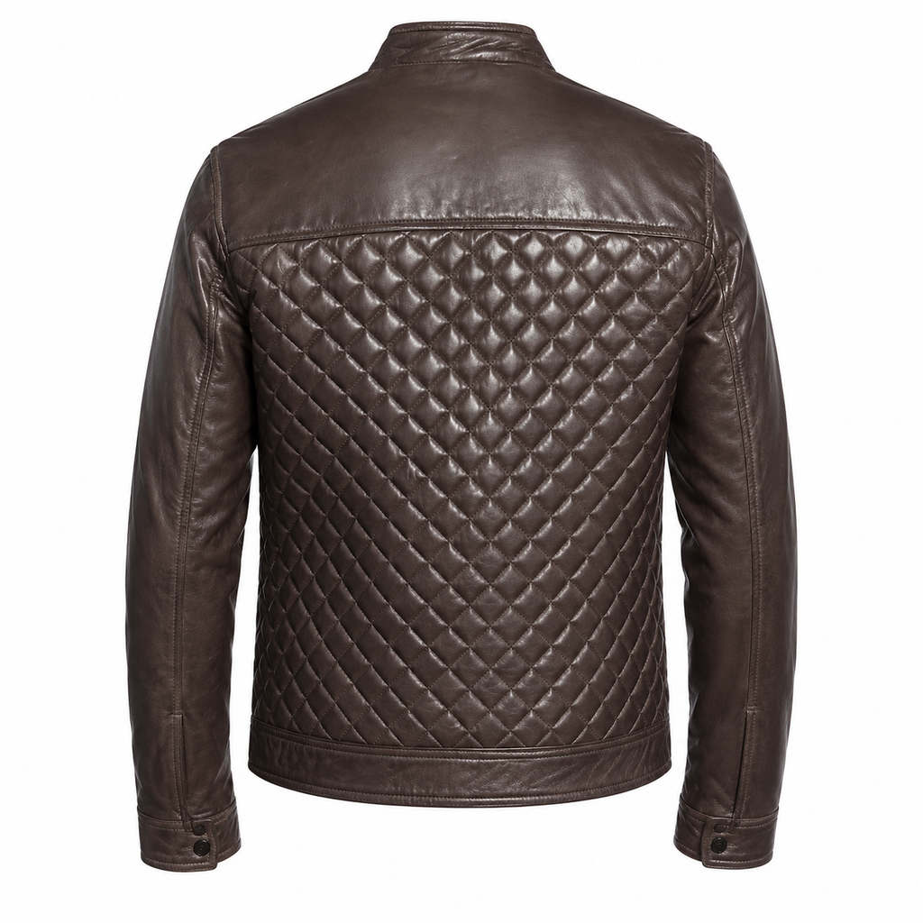 Men’s Cafe Racer Diamond Leather Jacket-1