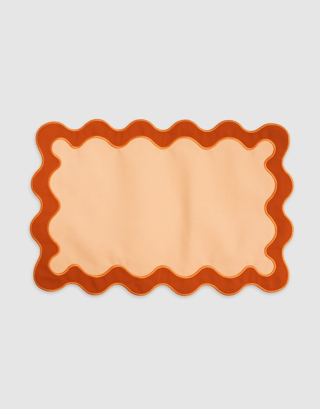 Linen Table Placemat Set with Embroidered Scalloped Edges-1
