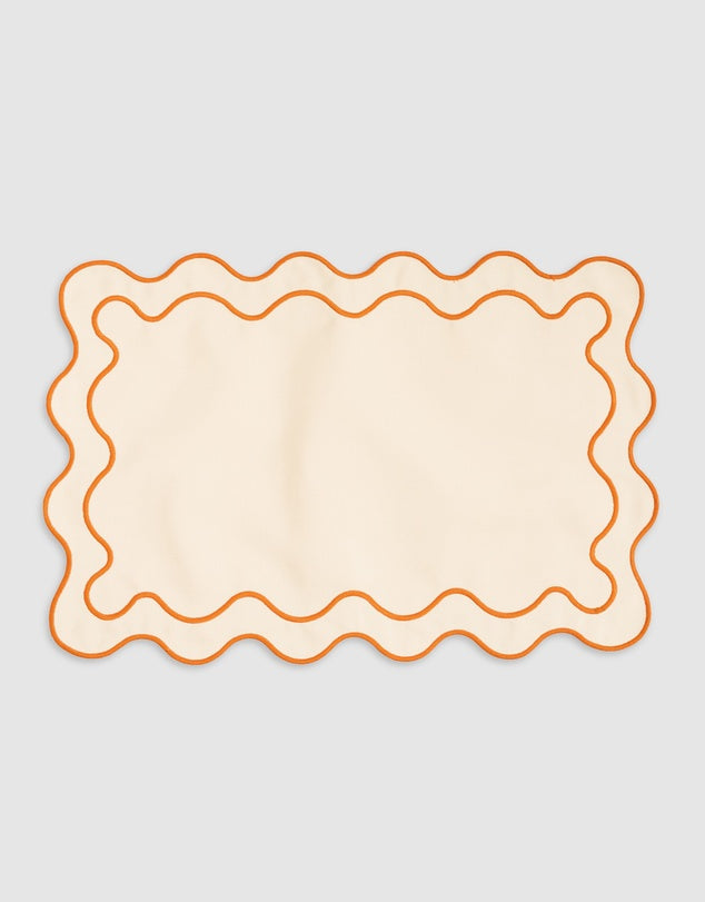 Linen Table Placemat Set with Embroidered Scalloped Edges-2