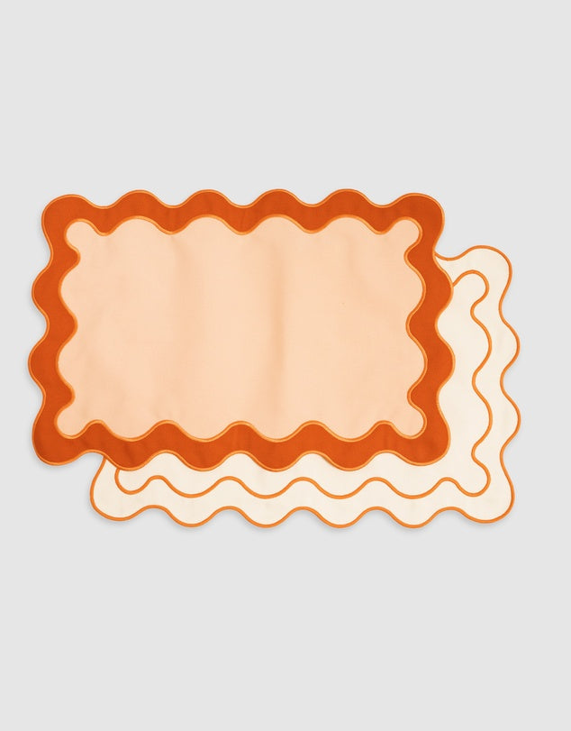 Linen Table Placemat Set with Embroidered Scalloped Edges-4
