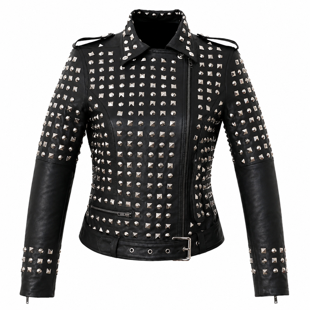 Women’s Studded Leather Jacket-0