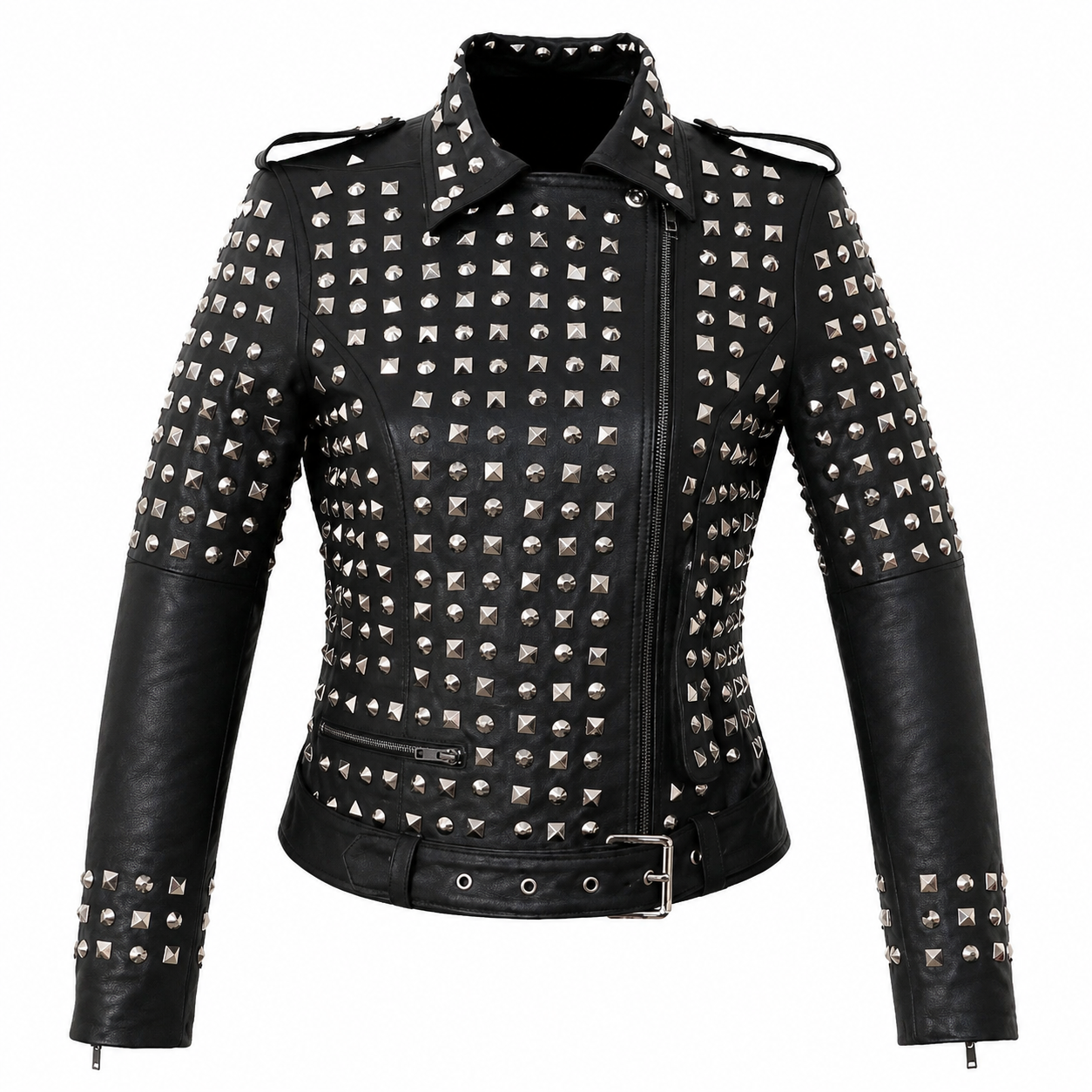 Women’s Studded Leather Jacket-0