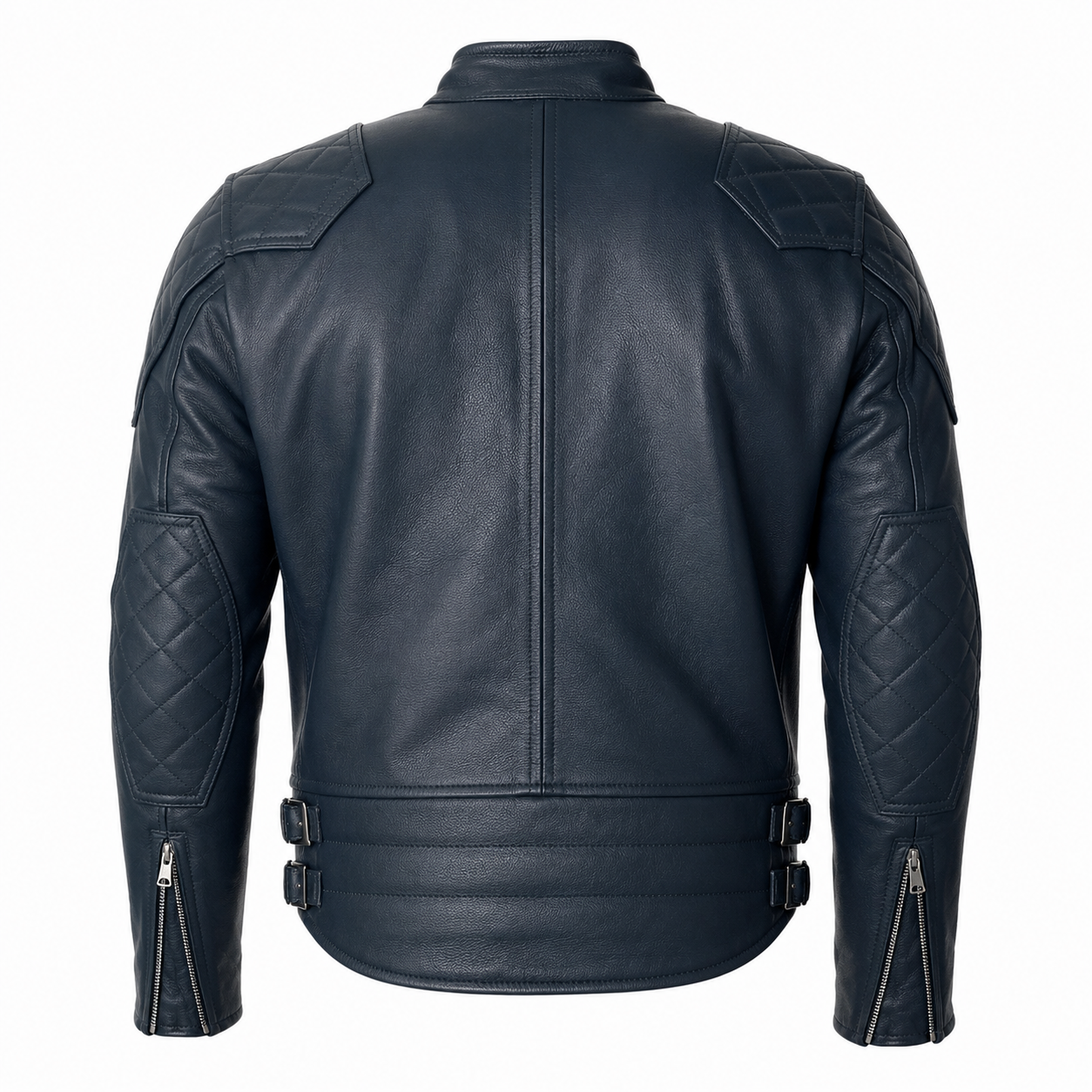 Men’s Blue Motorcycle Leather Jacket-3