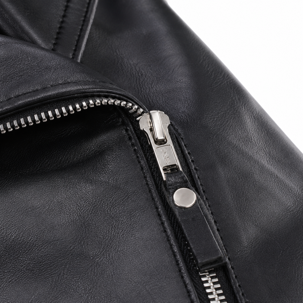 Women’s Black Zipper Biker Jacket with Lip Collar Leather-3