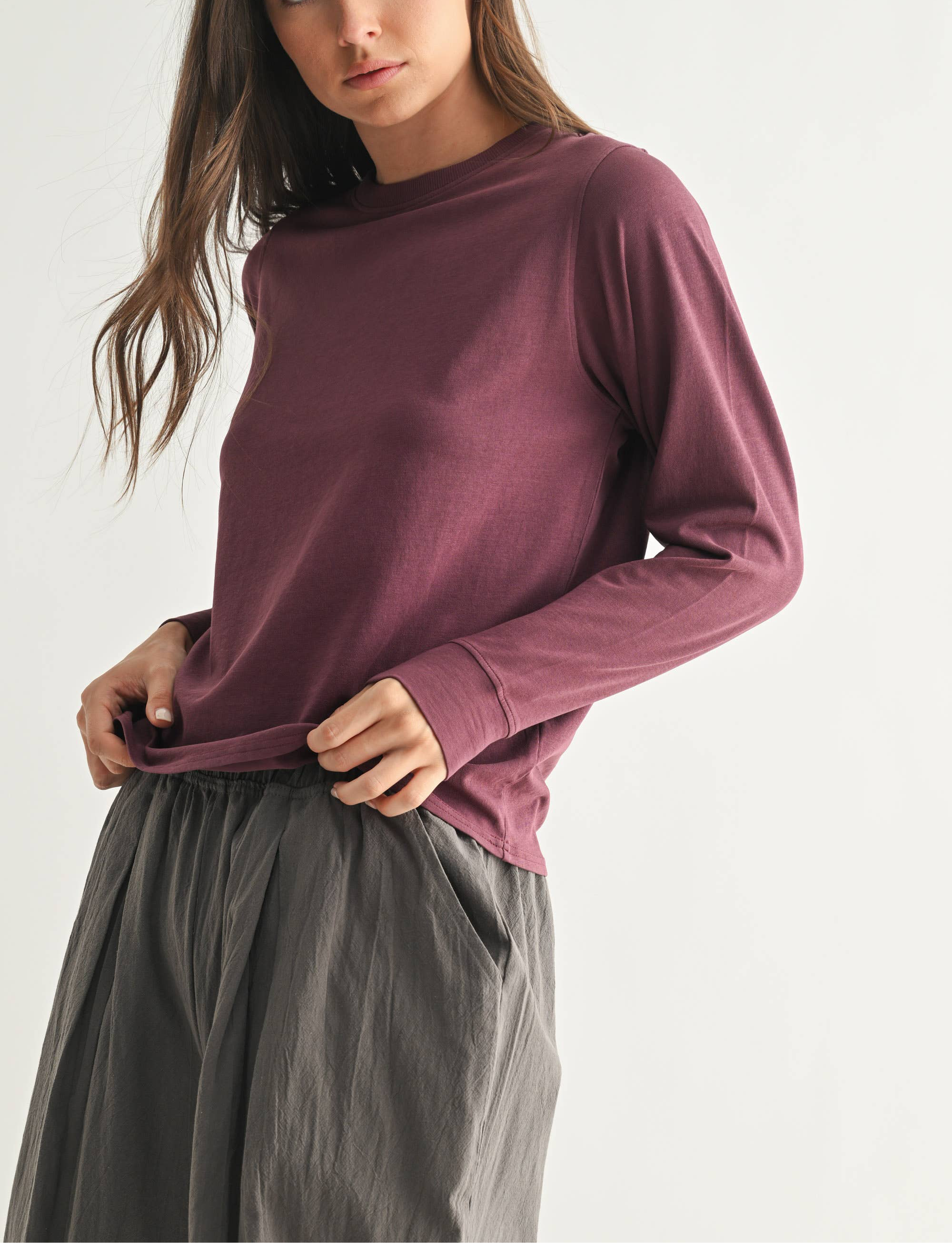 Vintage Plum Pima Cotton Relaxed Long Sleeve-2
