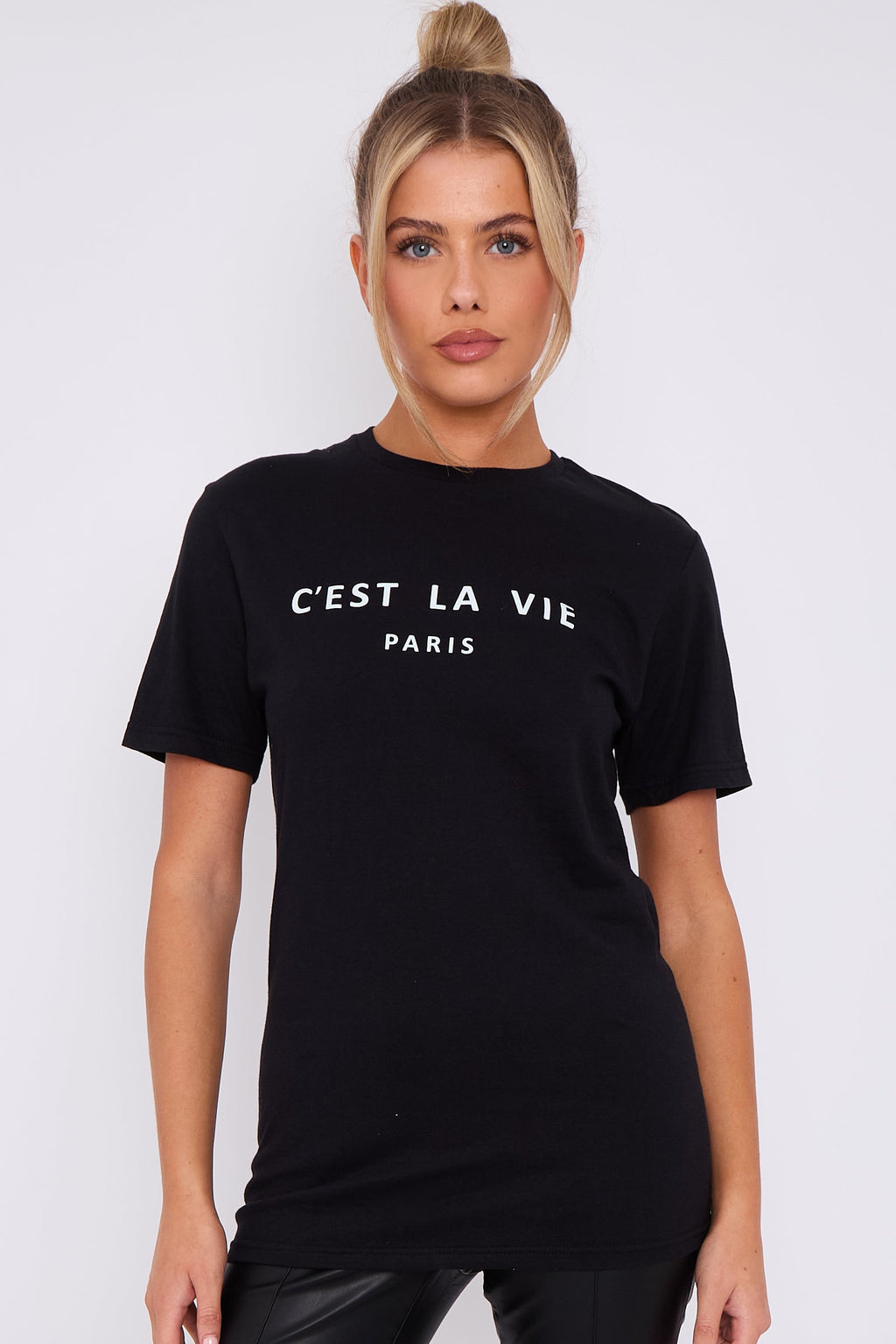 Black C'est La Vie Short Sleeve Regular Fit T Shirt-0