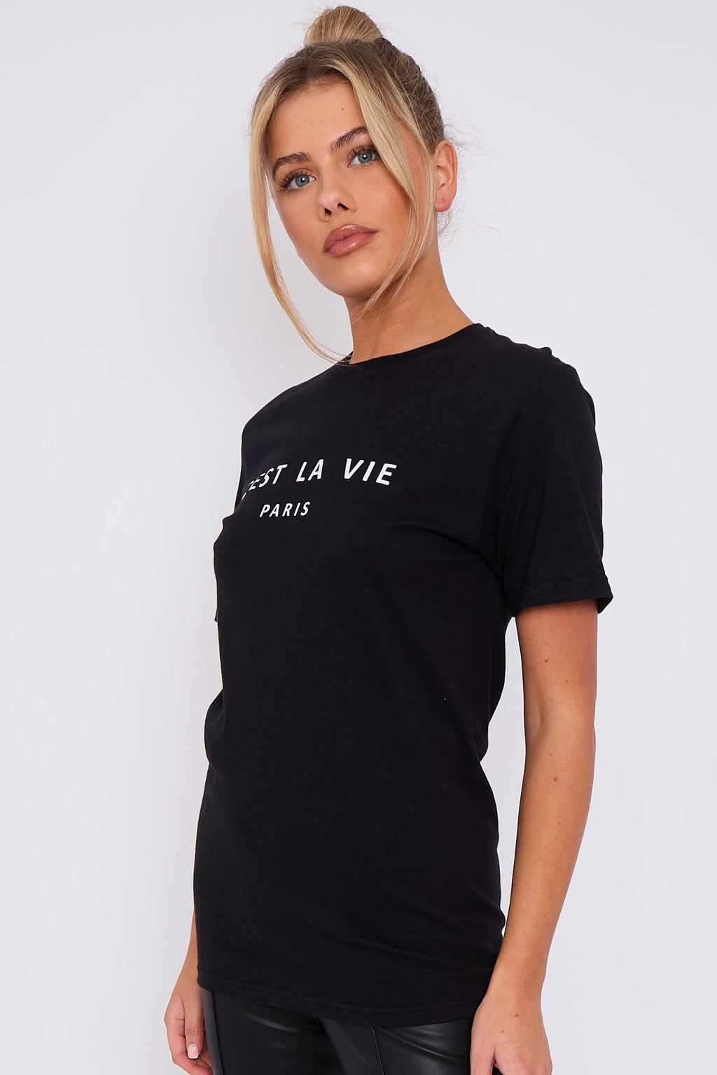 Black C'est La Vie Short Sleeve Regular Fit T Shirt-3