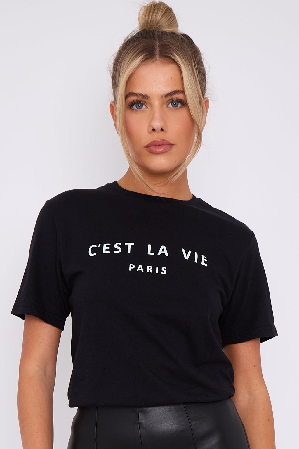Black C'est La Vie Short Sleeve Regular Fit T Shirt-2