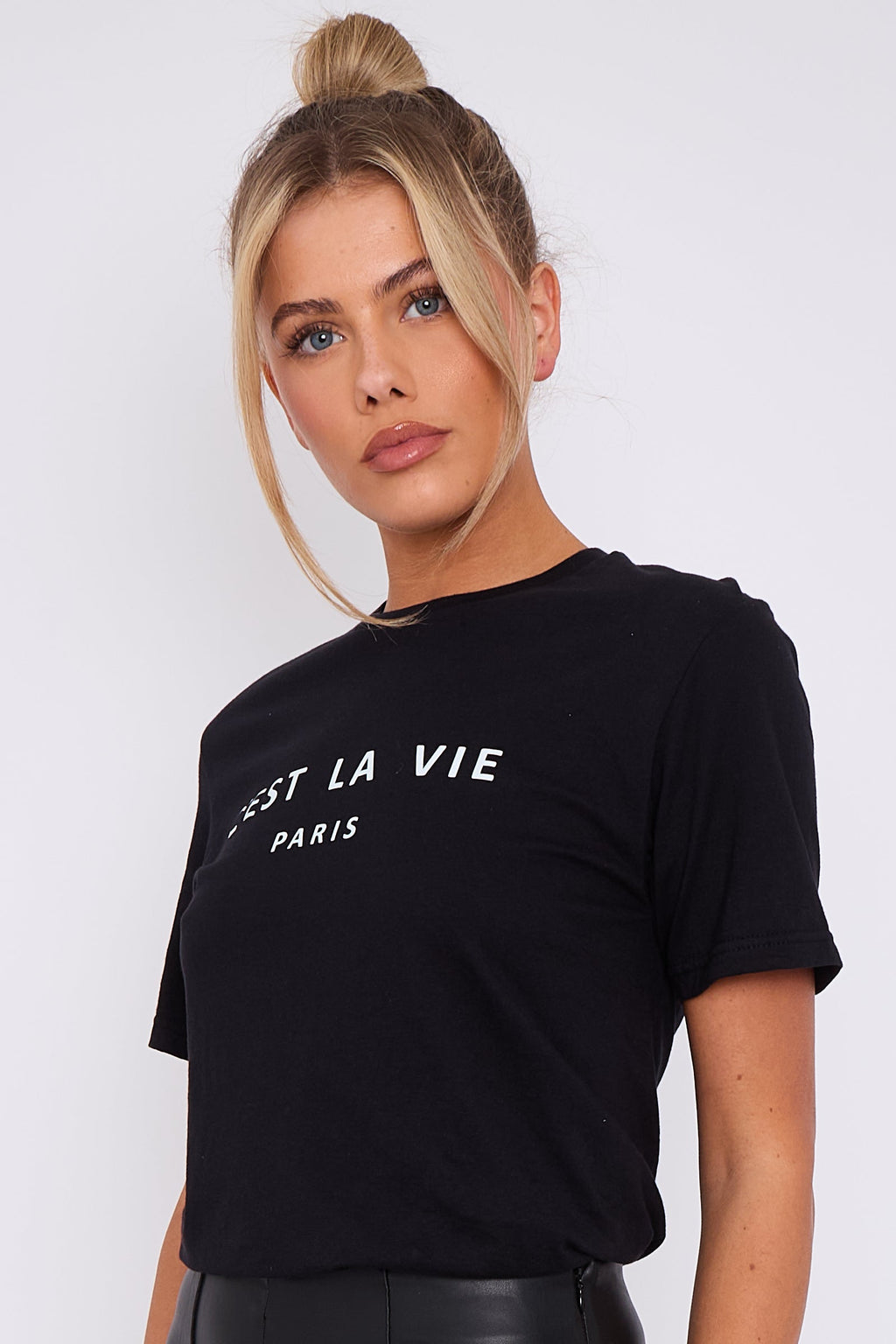 Black C'est La Vie Short Sleeve Regular Fit T Shirt-1