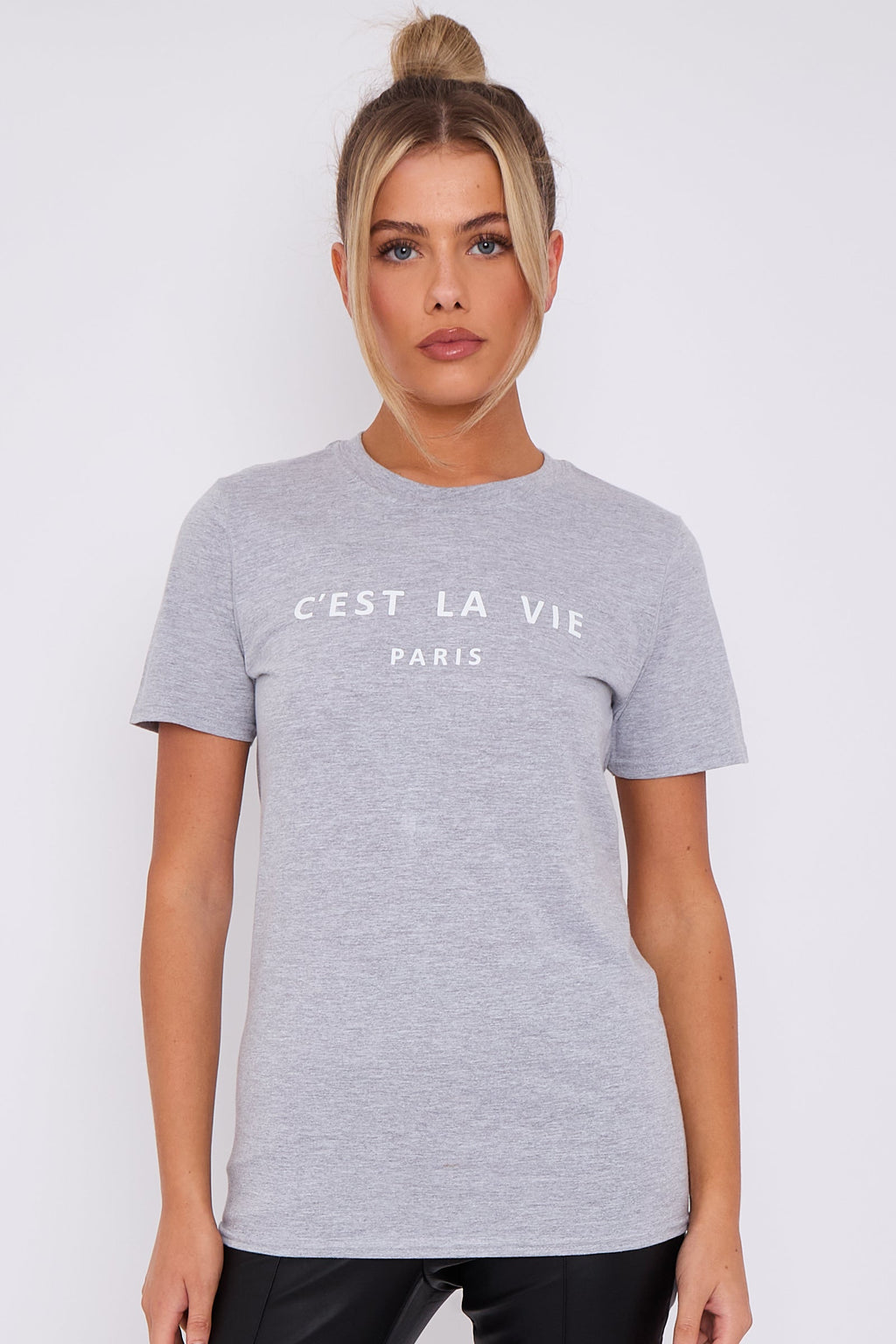 Grey C'est La Vie Short Sleeve Regular Fit T Shirt-0
