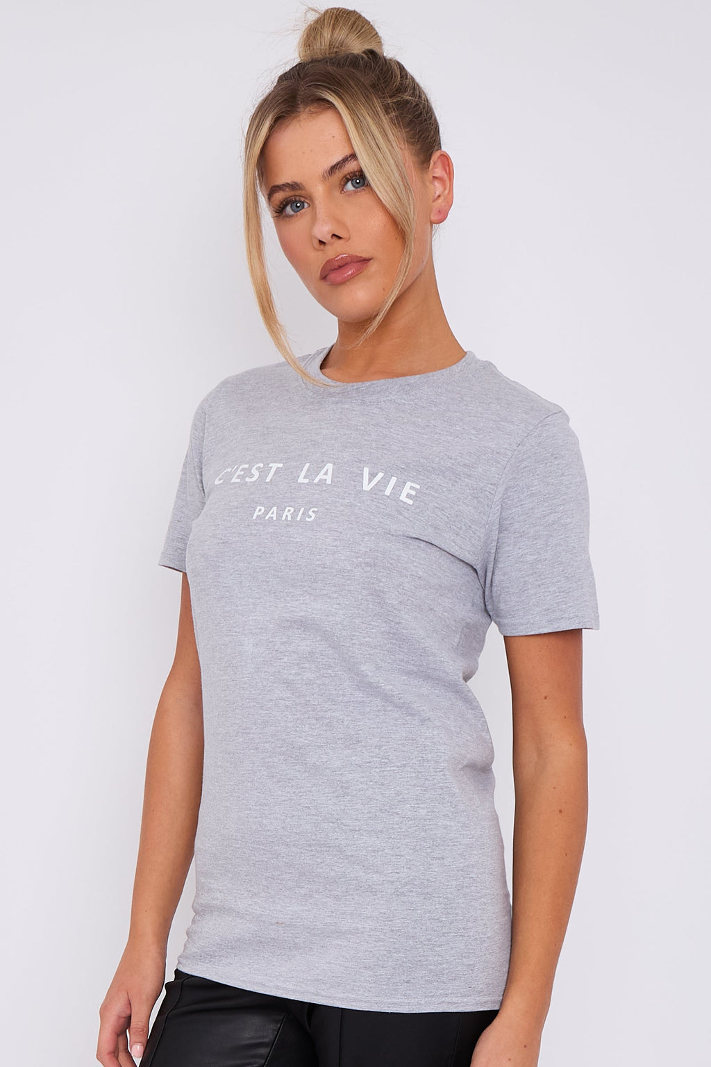 Grey C'est La Vie Short Sleeve Regular Fit T Shirt-3