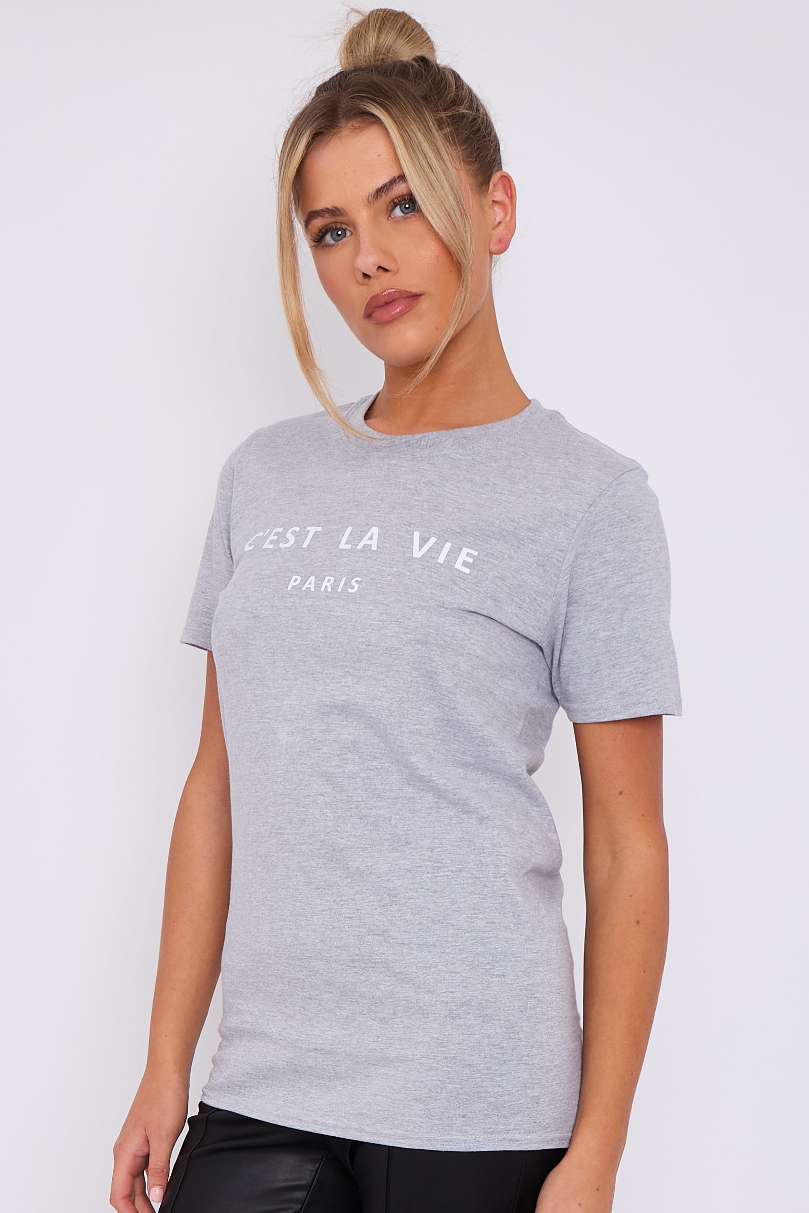 Grey C'est La Vie Short Sleeve Regular Fit T Shirt-3