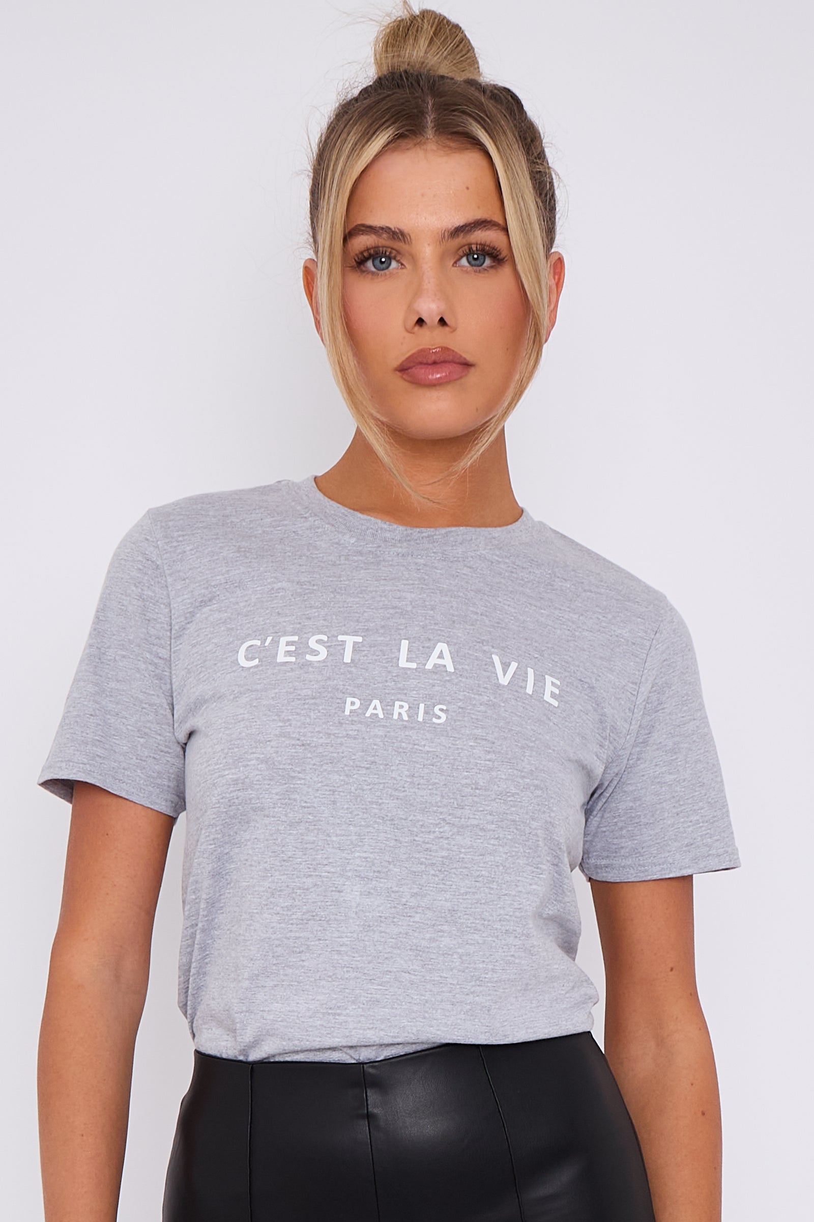 Grey C'est La Vie Short Sleeve Regular Fit T Shirt-2