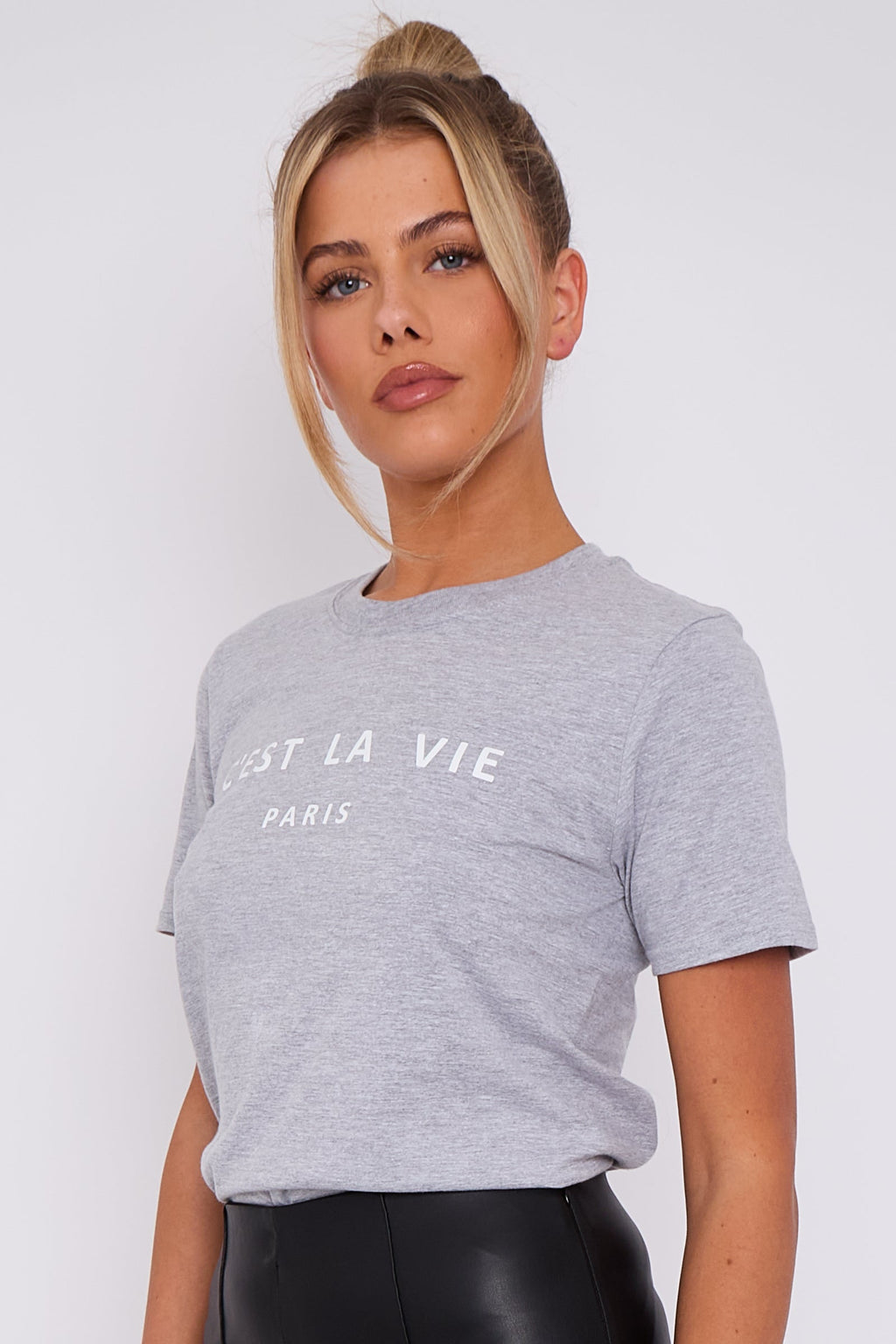 Grey C'est La Vie Short Sleeve Regular Fit T Shirt-1