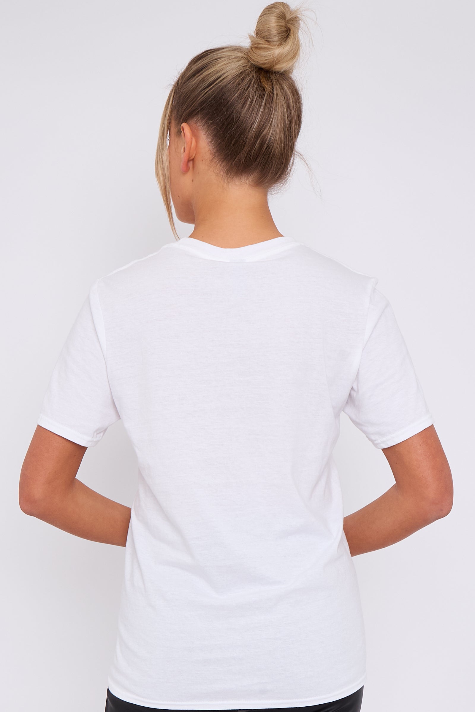 White Logo Short Sleeve Round Neck T-Shirt-4