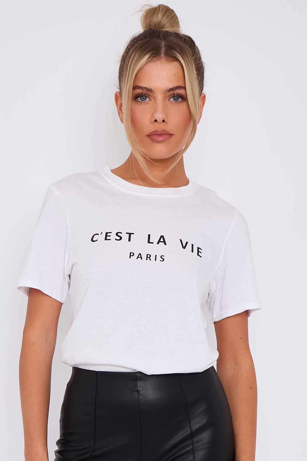 White C'est La Vie Short Sleeve Regular Fit T Shirt-1